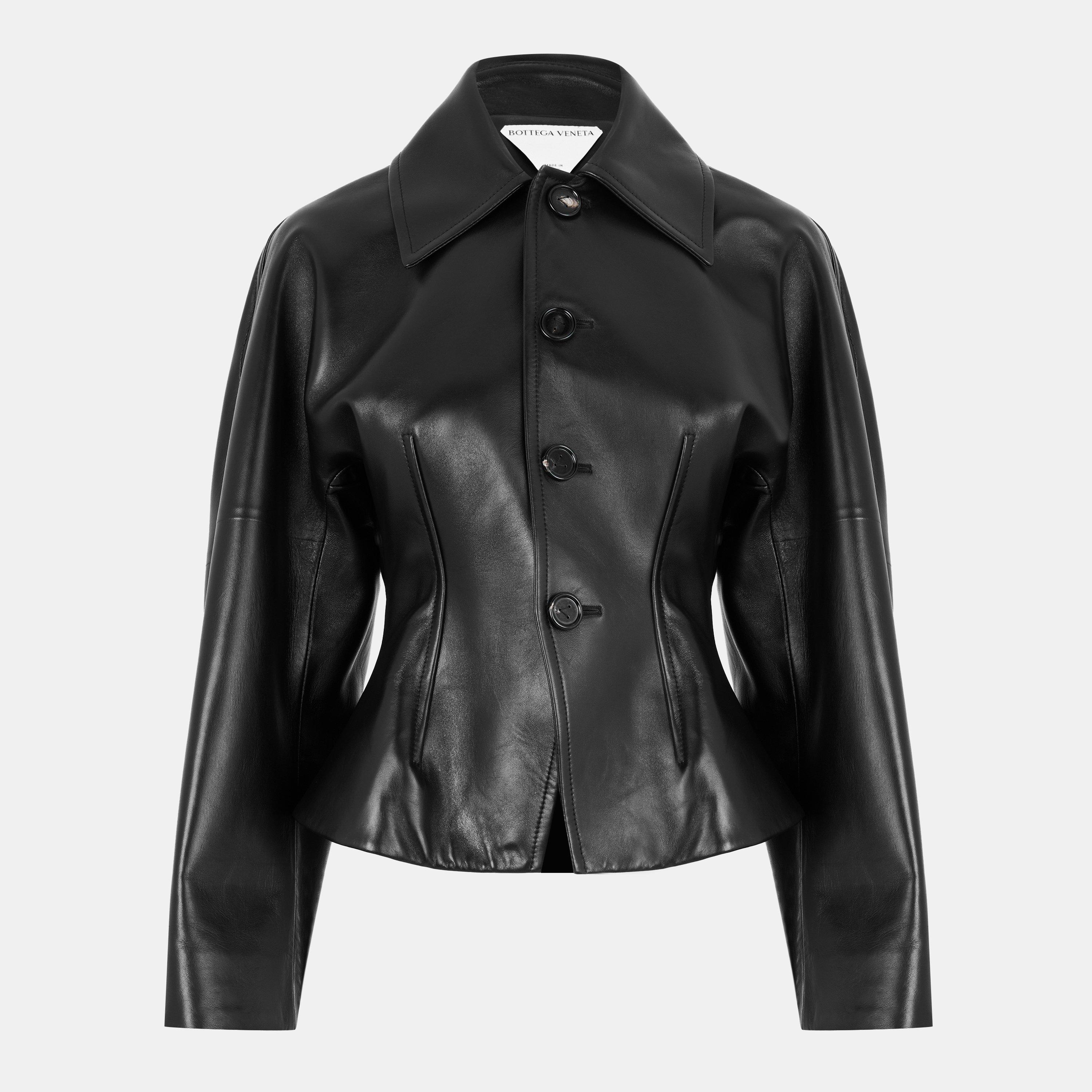 Black - Bottega Veneta - Women's Short Leather Long Sleeve Jacket - 1