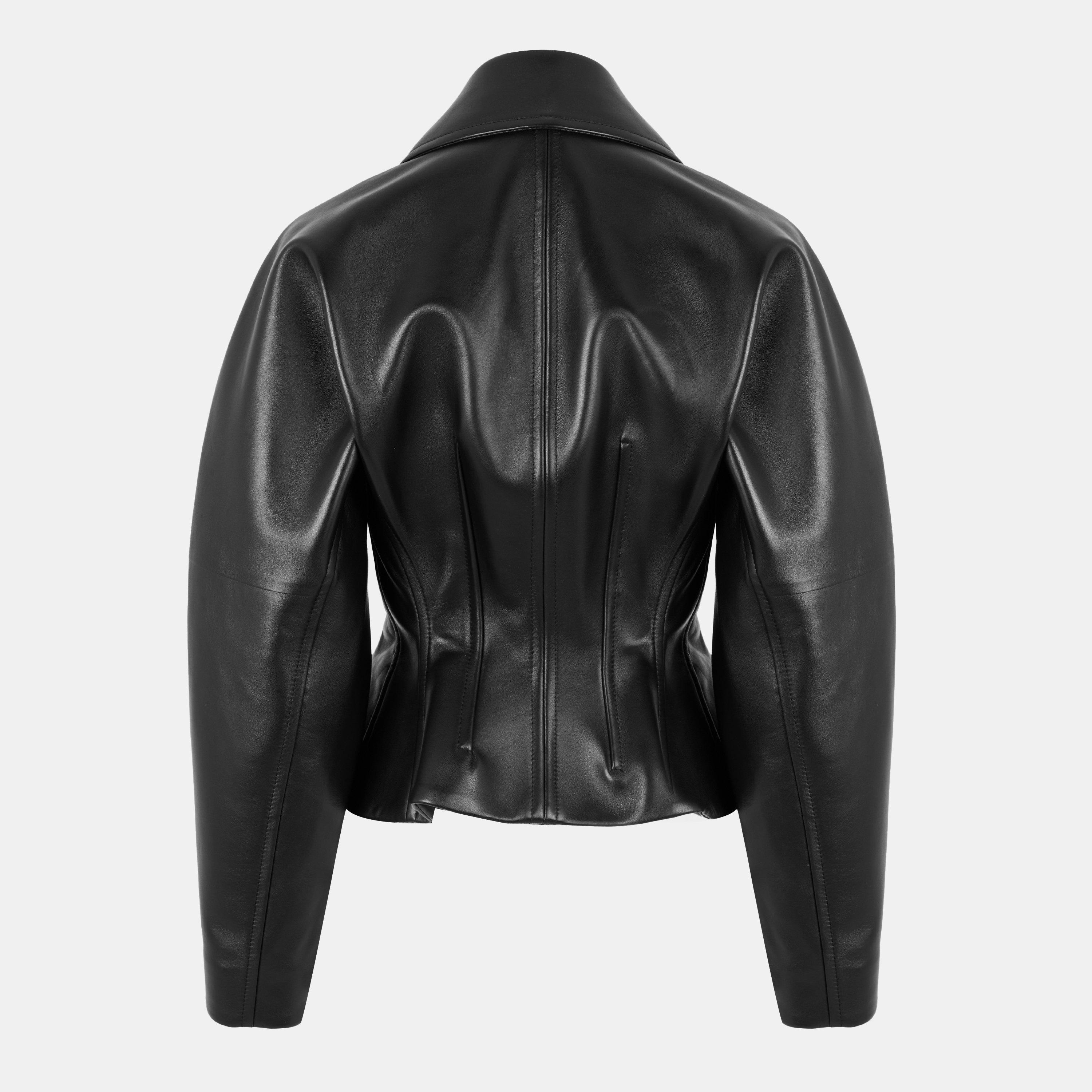 Black - Bottega Veneta - Women's Short Leather Long Sleeve Jacket - 2