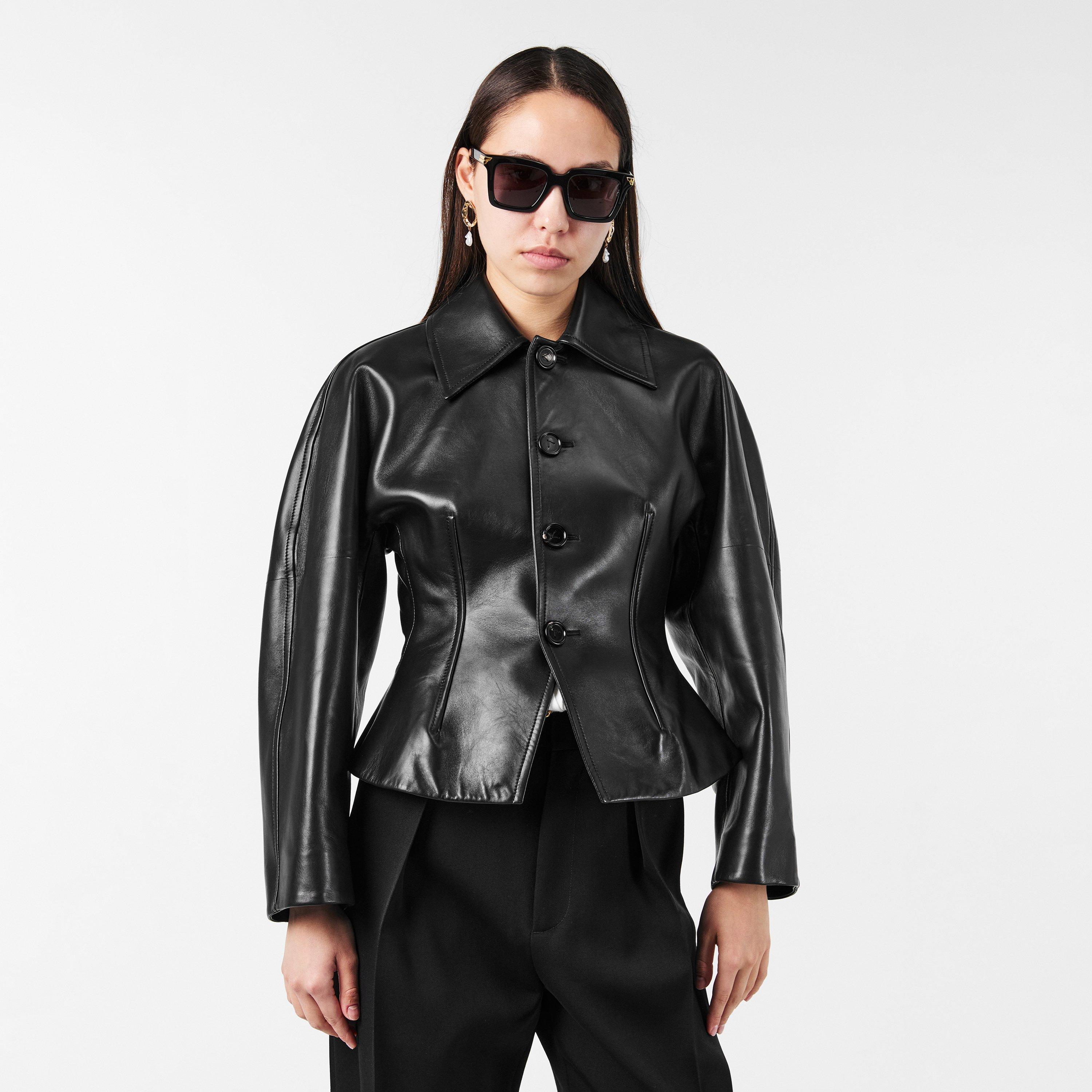 Black - Bottega Veneta - Women's Short Leather Long Sleeve Jacket - 3