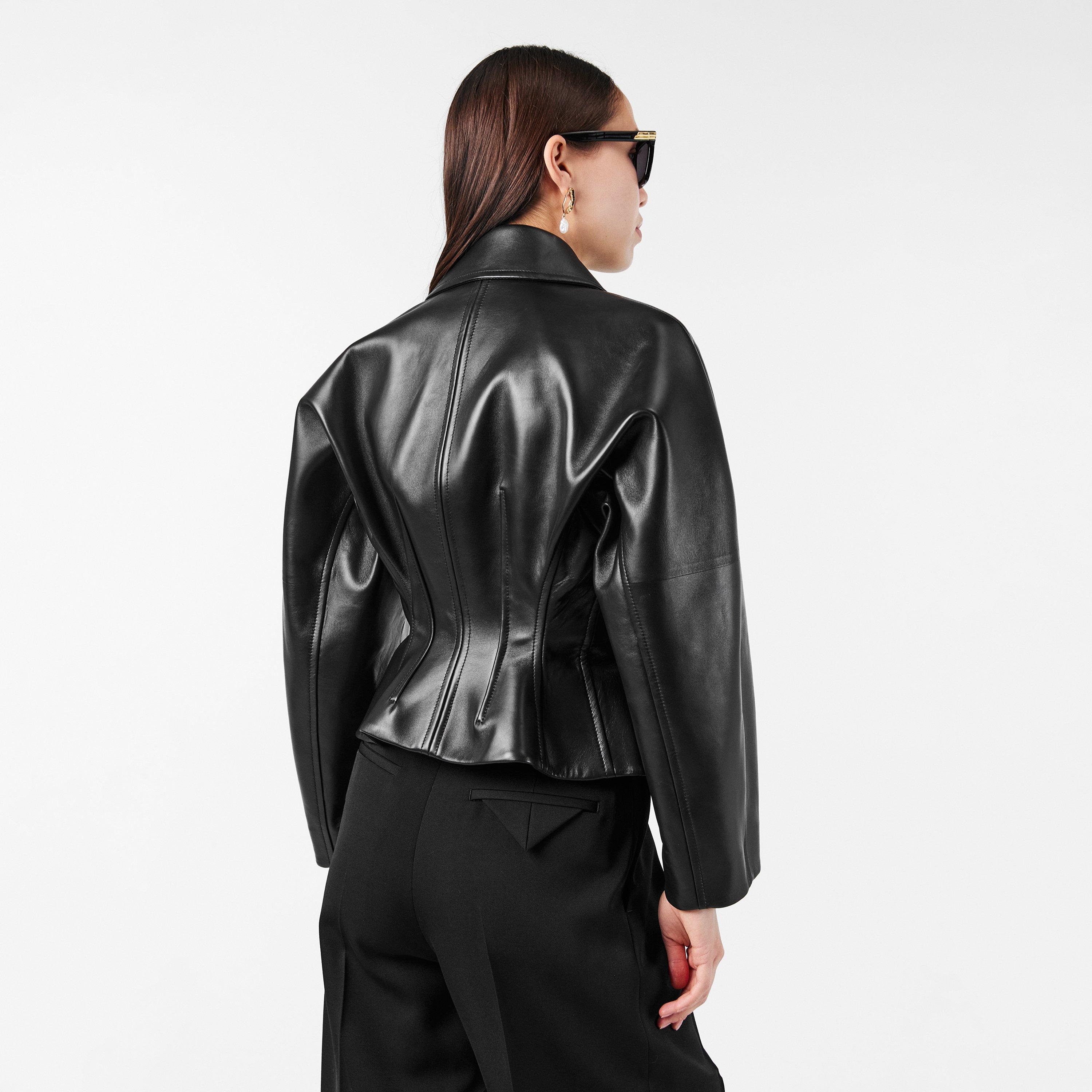 Black - Bottega Veneta - Women's Short Leather Long Sleeve Jacket - 4