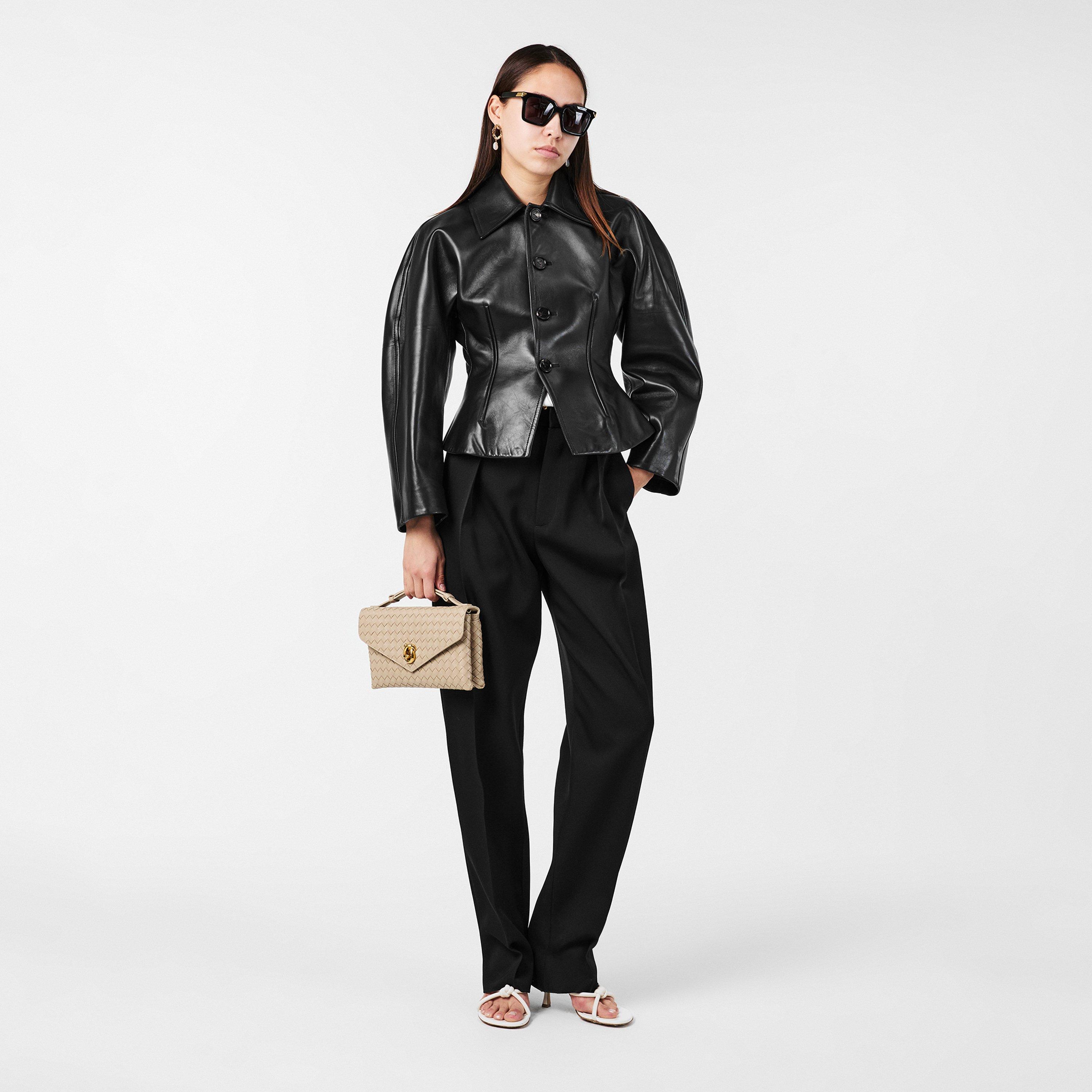 Black - Bottega Veneta - Women's Short Leather Long Sleeve Jacket - 6