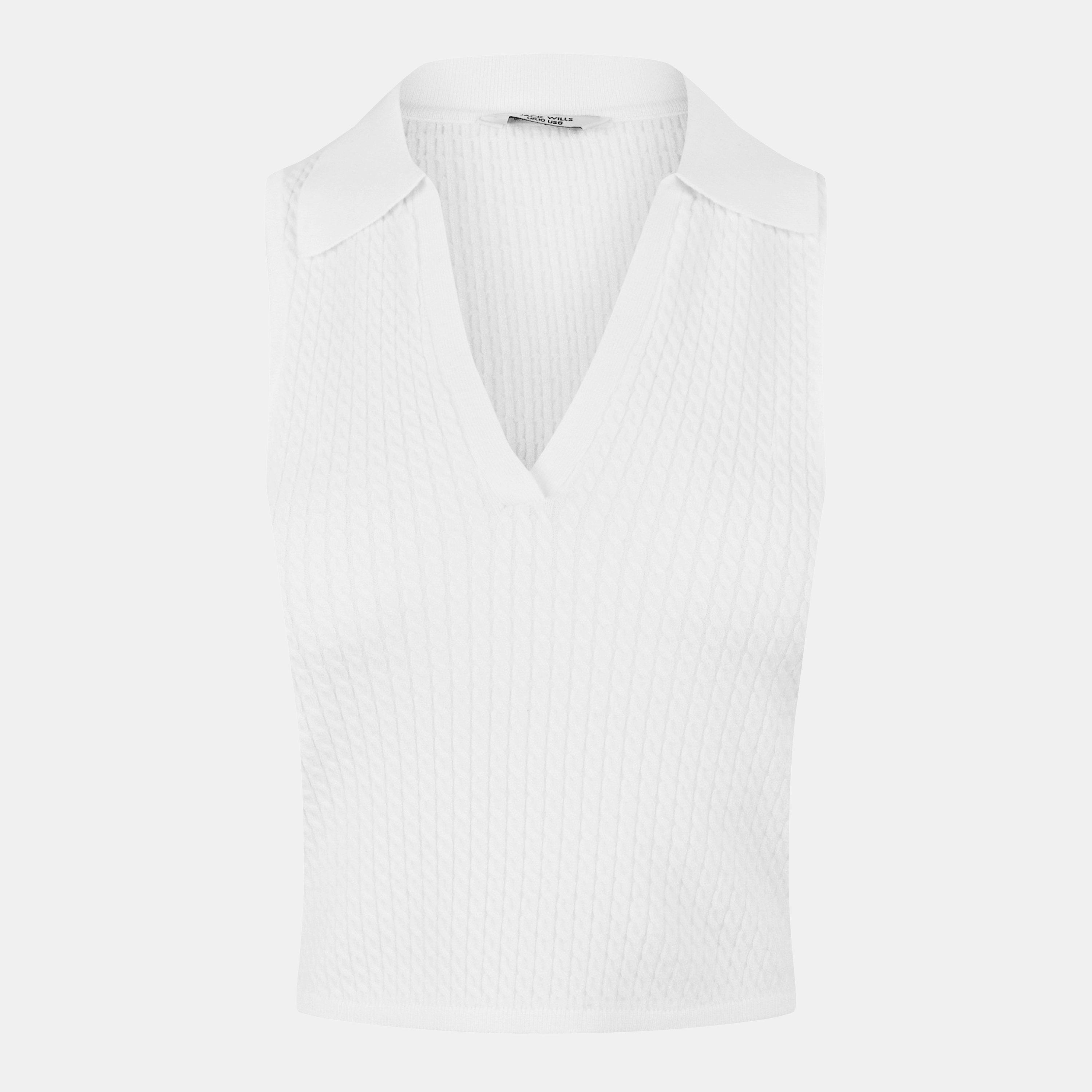 Vintage White - Jack Wills - Women's Cable Stitch Polo Sweater Vest - 1
