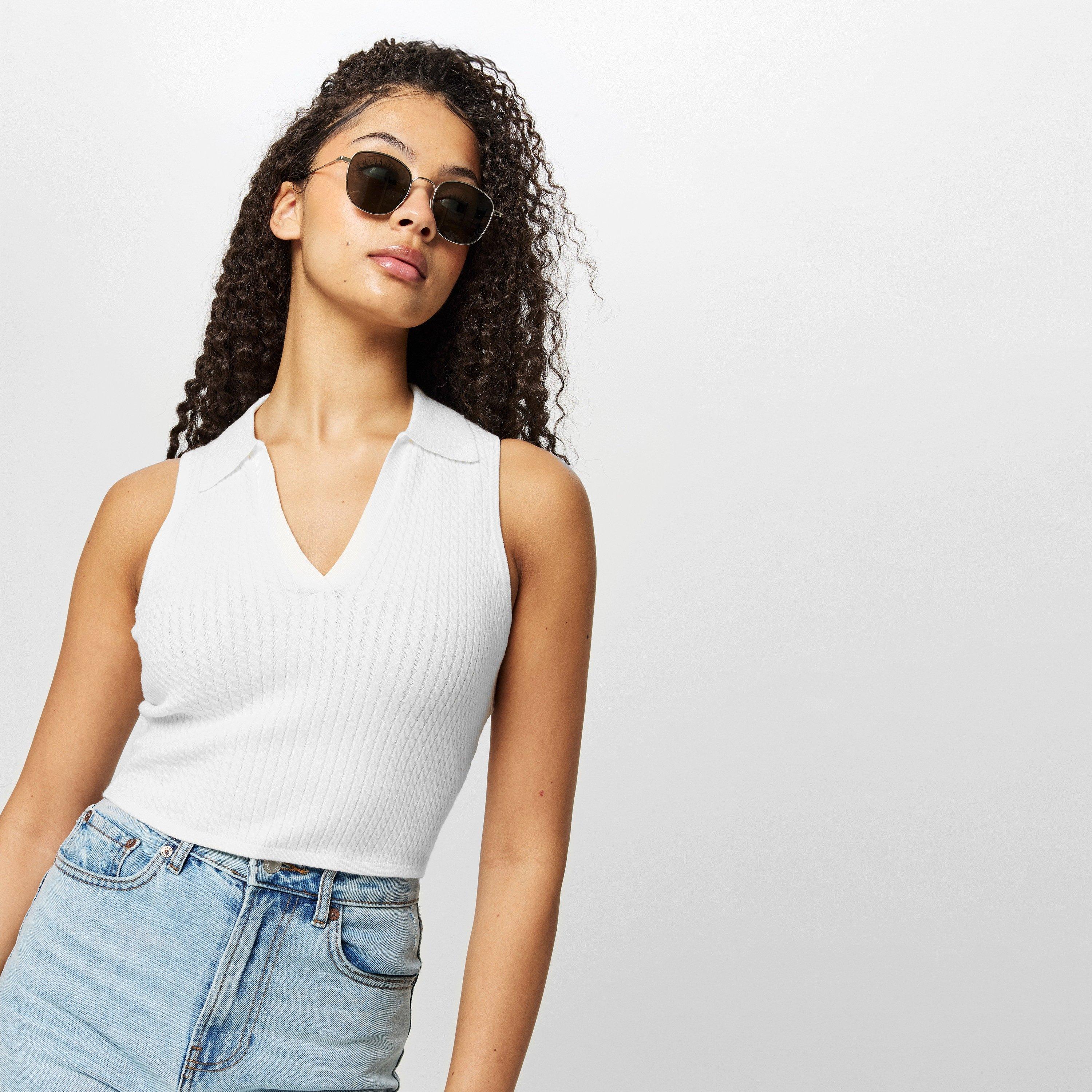 Bianco vintage - Jack Wills - Cable Stitch Polo Sweater Vest - 5