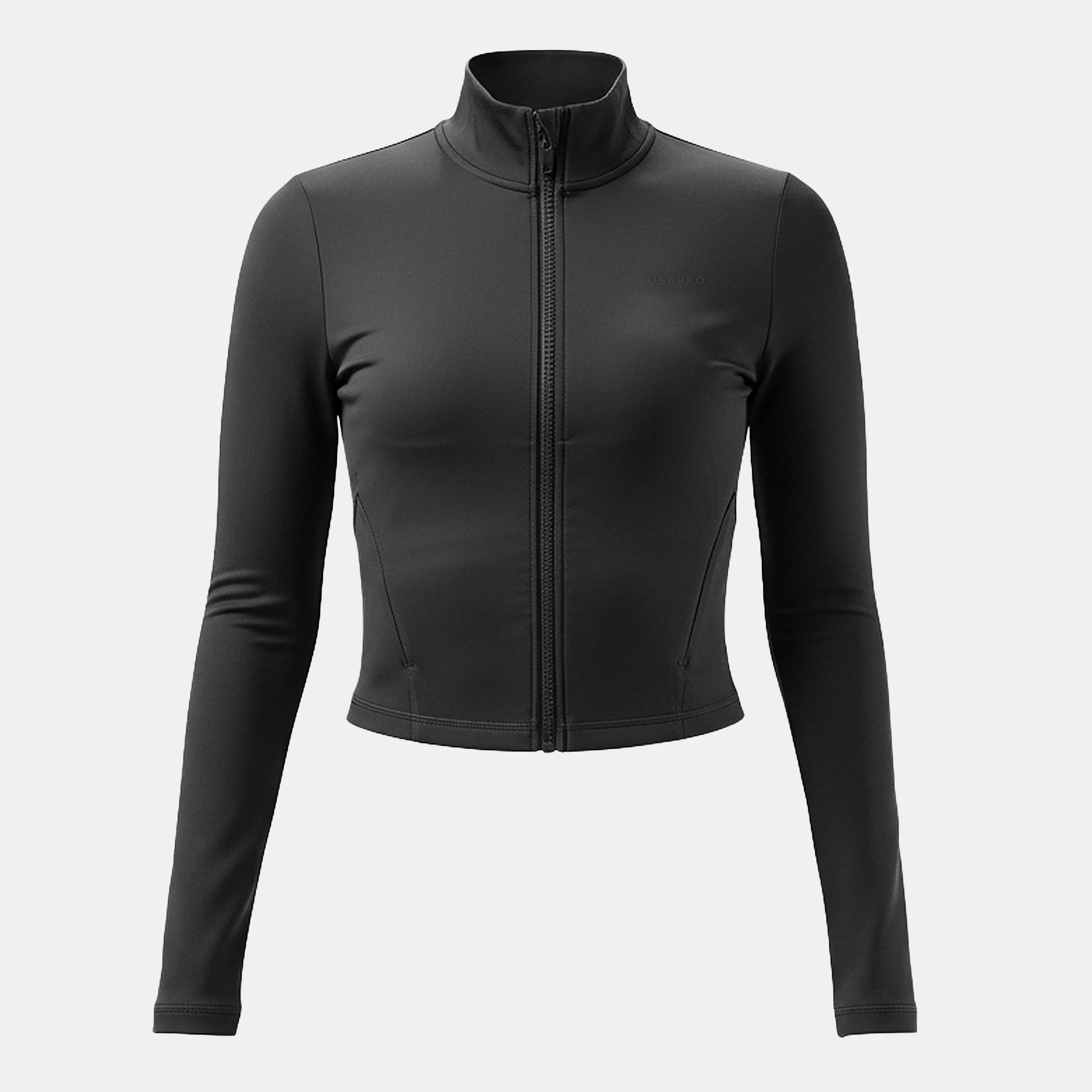 Usa Pro Women's Training Zip Thru Long Sleeve Full Zip Reflective Performance Training Jacket - Charcoal - 14 (42)
