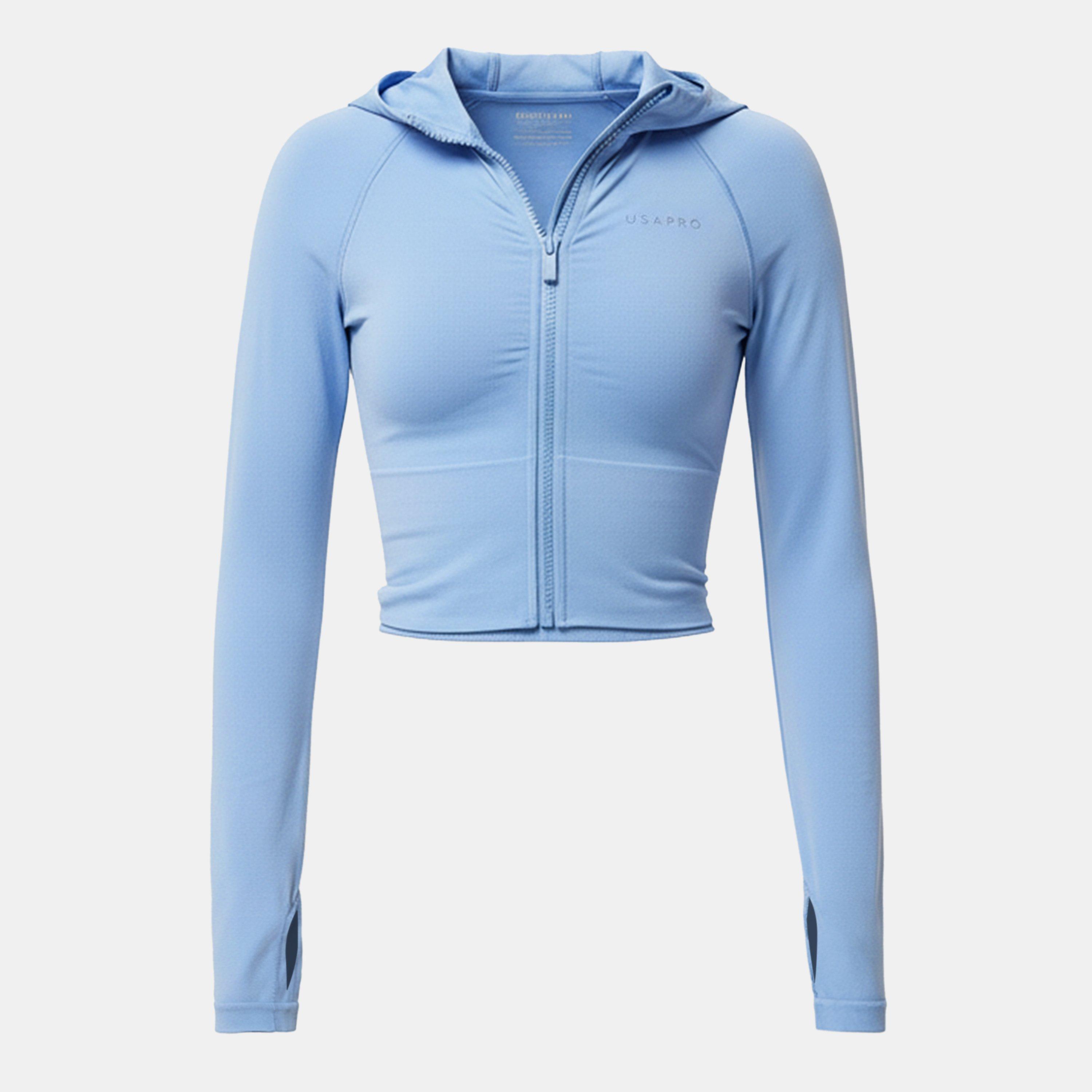Usa Pro Women's Seamless Definition Cropped Long Sleeve Performance Training Jacket - Brunera Blue - 6 (34)