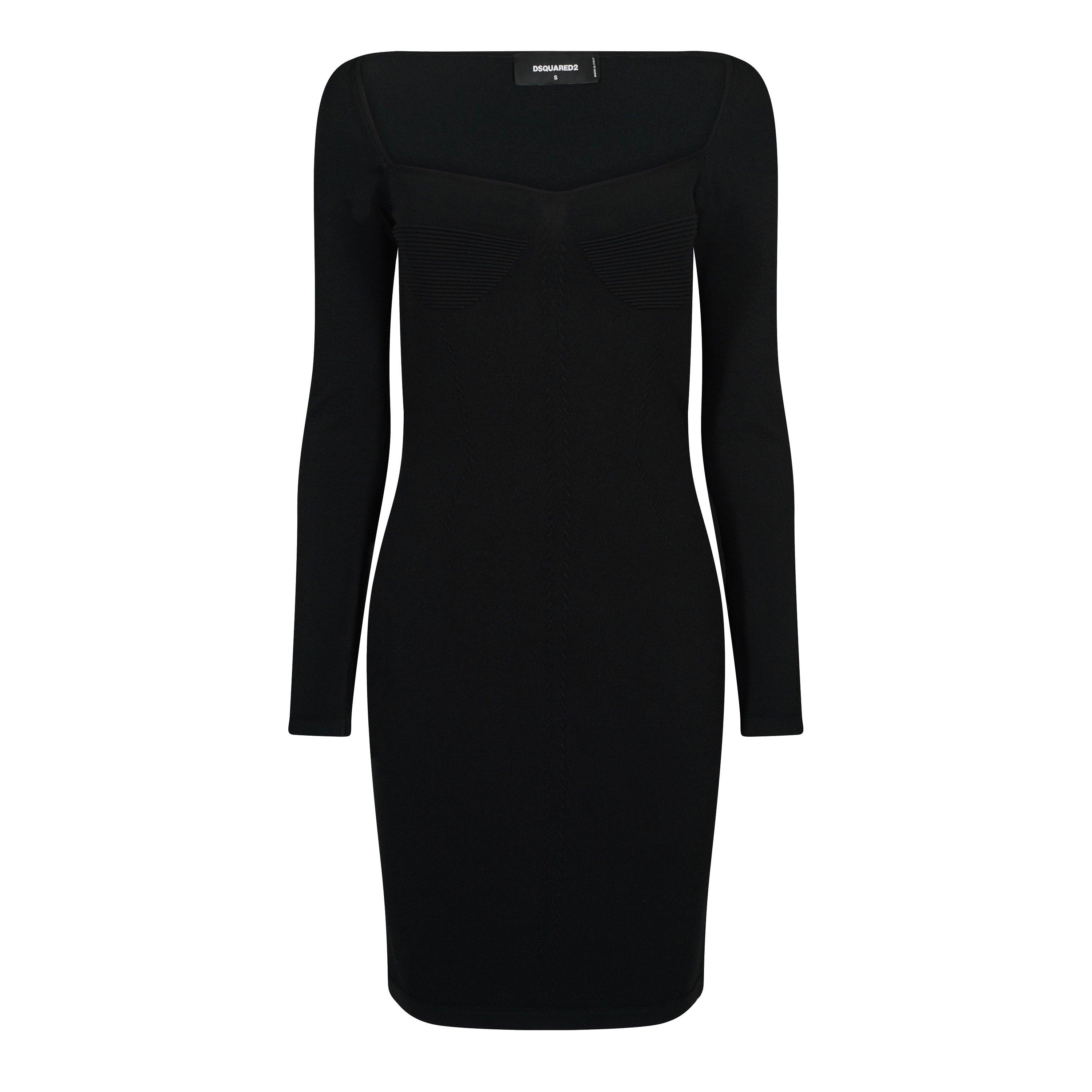 Black 900 - DSquared2 - Women's Square Neck Mini Knitted Jumper Dress - 7