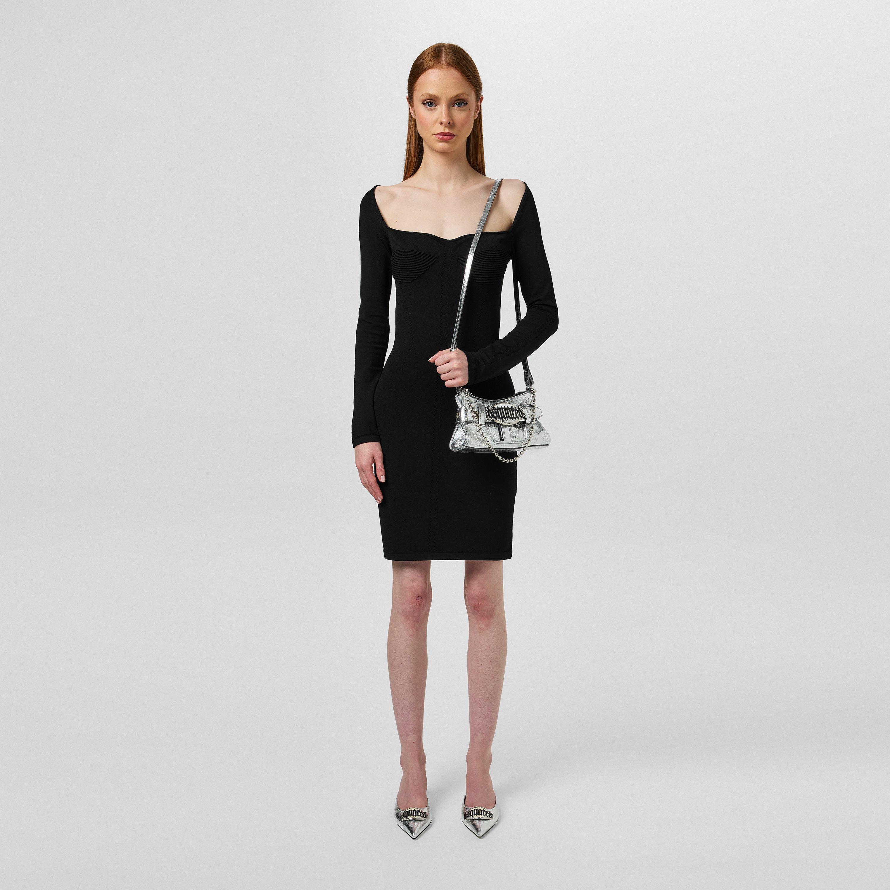 Black 900 - DSquared2 - Women's Square Neck Mini Knitted Jumper Dress - 6