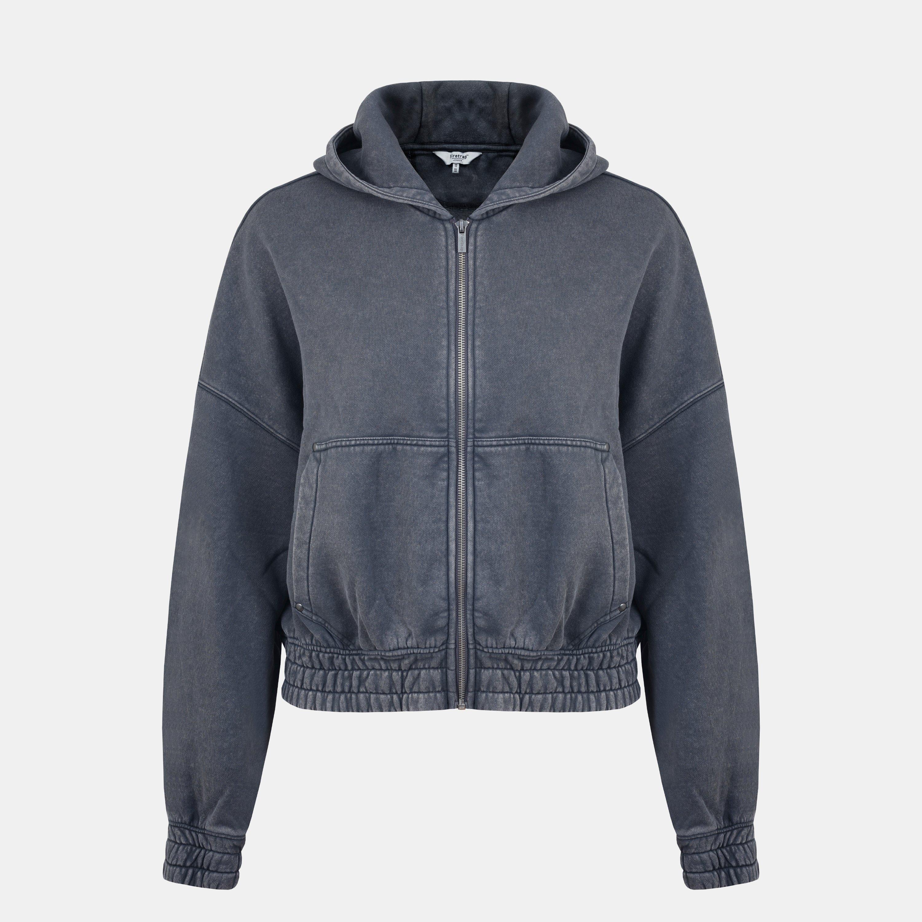 Grey - Firetrap - Women's Washed ZT Cotton Long Sleeve Zip Hoodie - 1