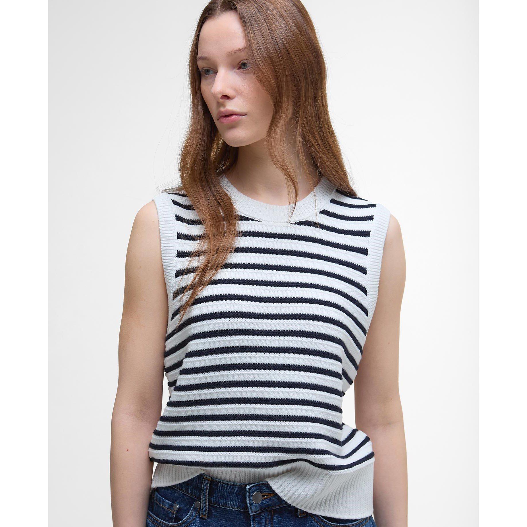 Cloud/Navy - Barbour - Women's B.Li Emberly Knitted T-Shirt - 4