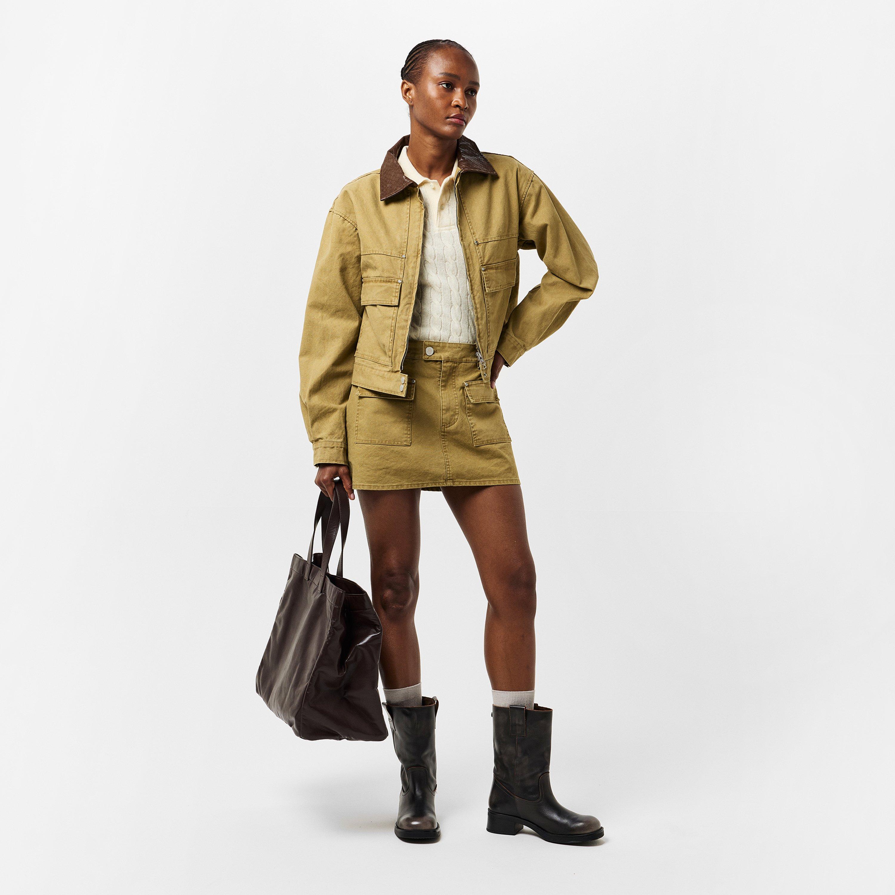 Khaki - The Couture Club - Womens Couture Club Structured Tailored Fit Barn Jacket - 6