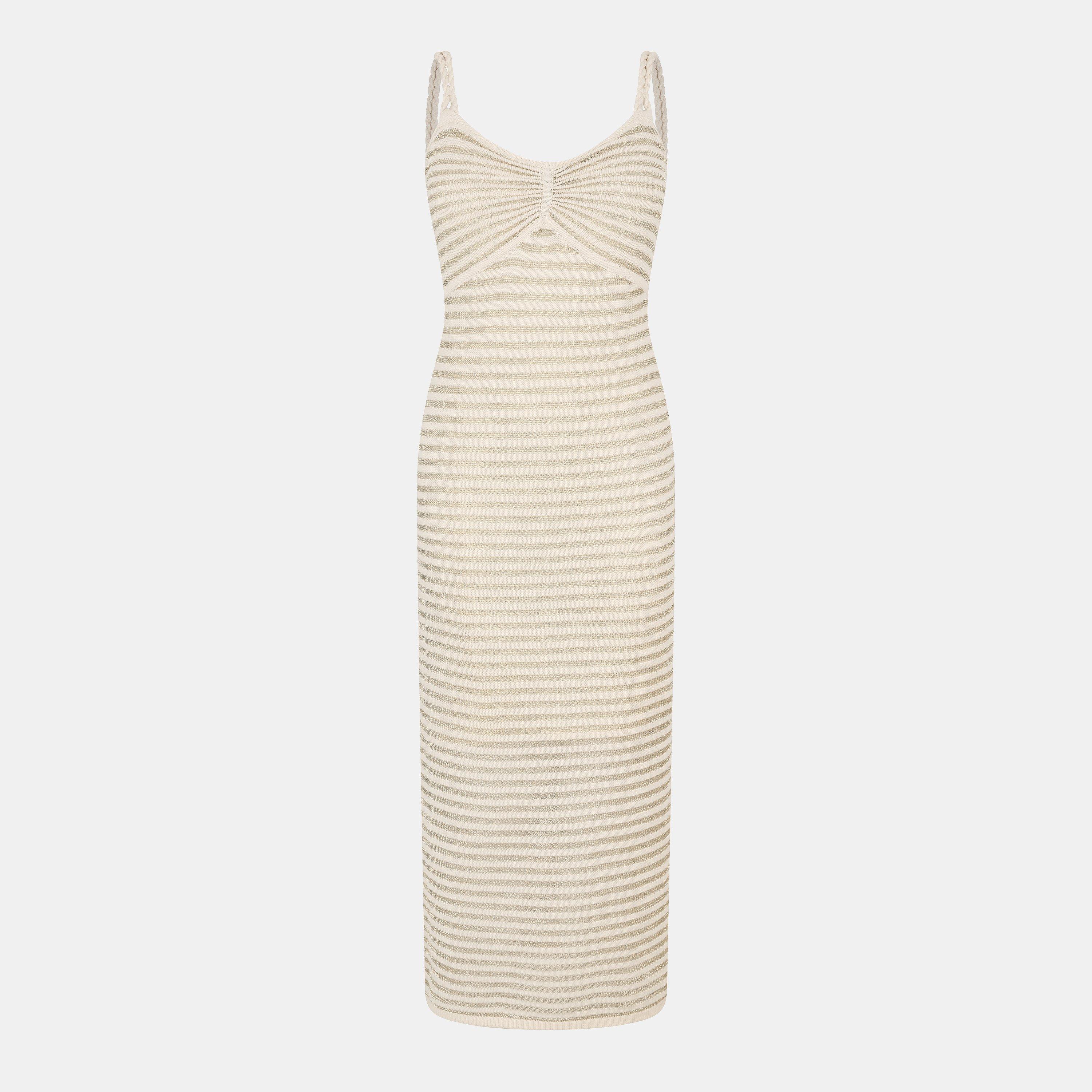 Cream Gold - French Connection - Women's Jerry Textured Knit Fitted Knitted Jumper Dress - 1