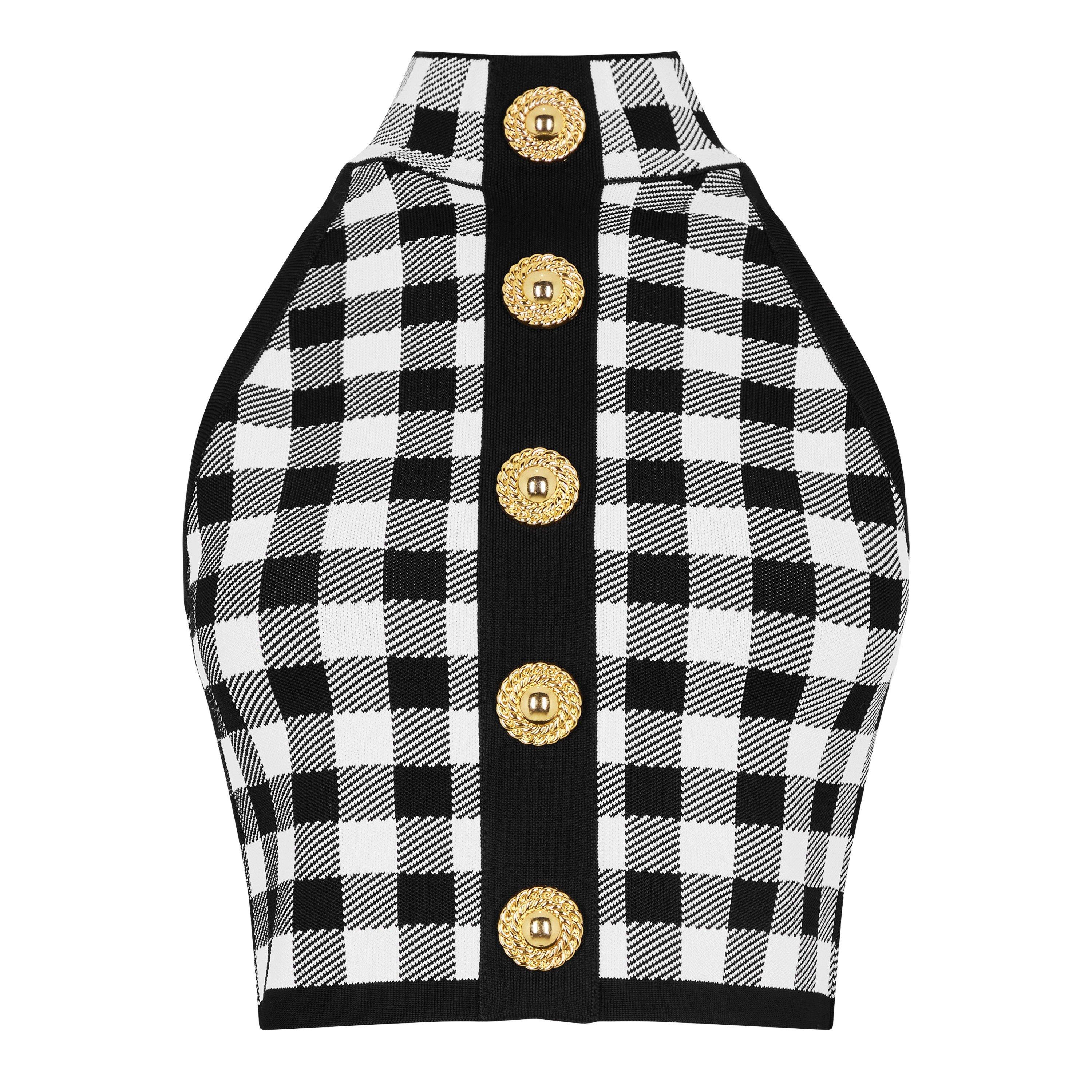 NOIR/BLANC - Balmain - Fine Gingham Knit Tank Top - 5