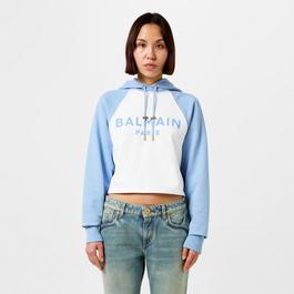 Balmain Logo Cropped Hoodie