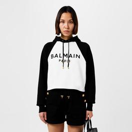 Balmain Logo Crop Hoodie