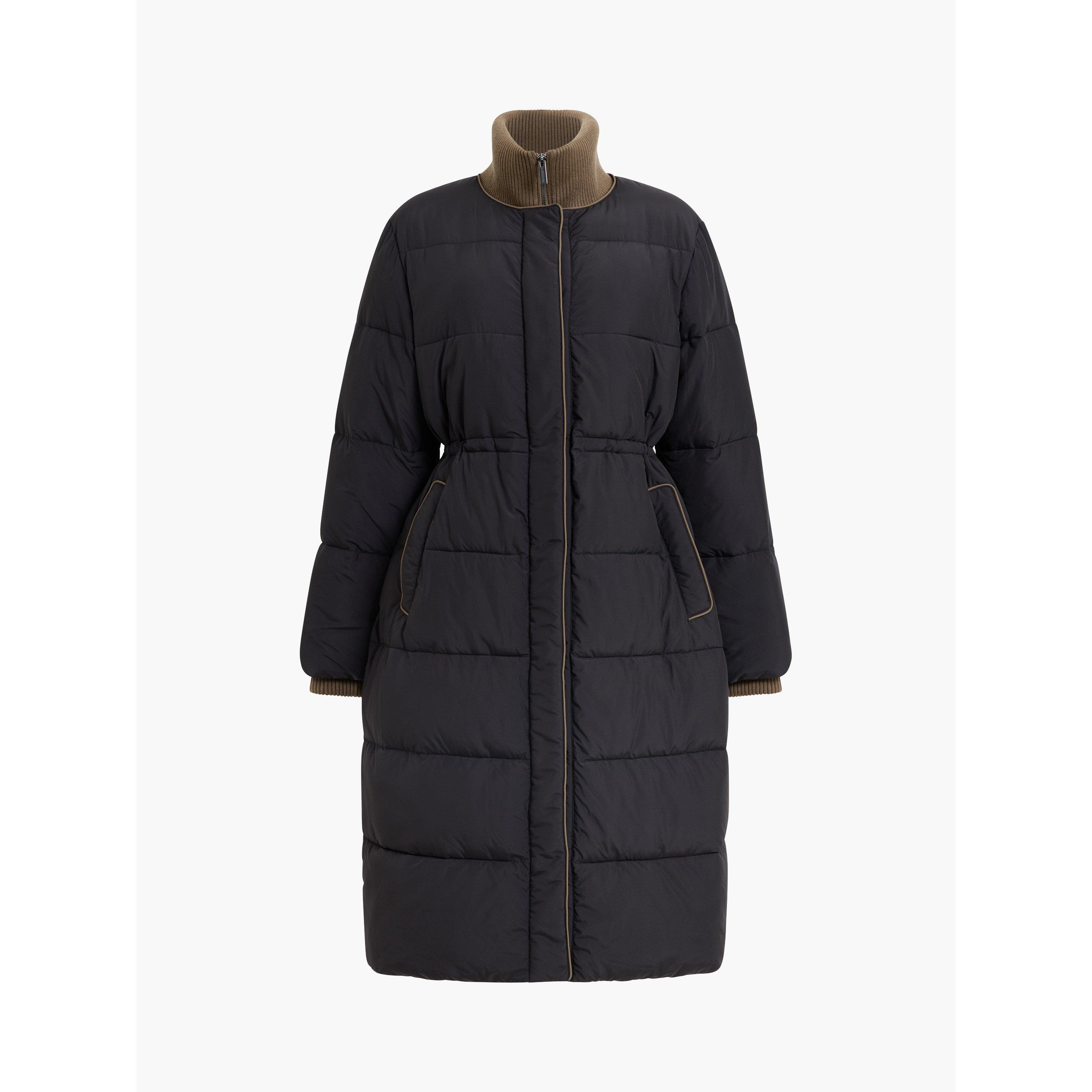018-BLACK/KHAKI - French Connection - Women's Minnie Puff Full-Zip Funnel-Neck Long Puffer Jacket - 1