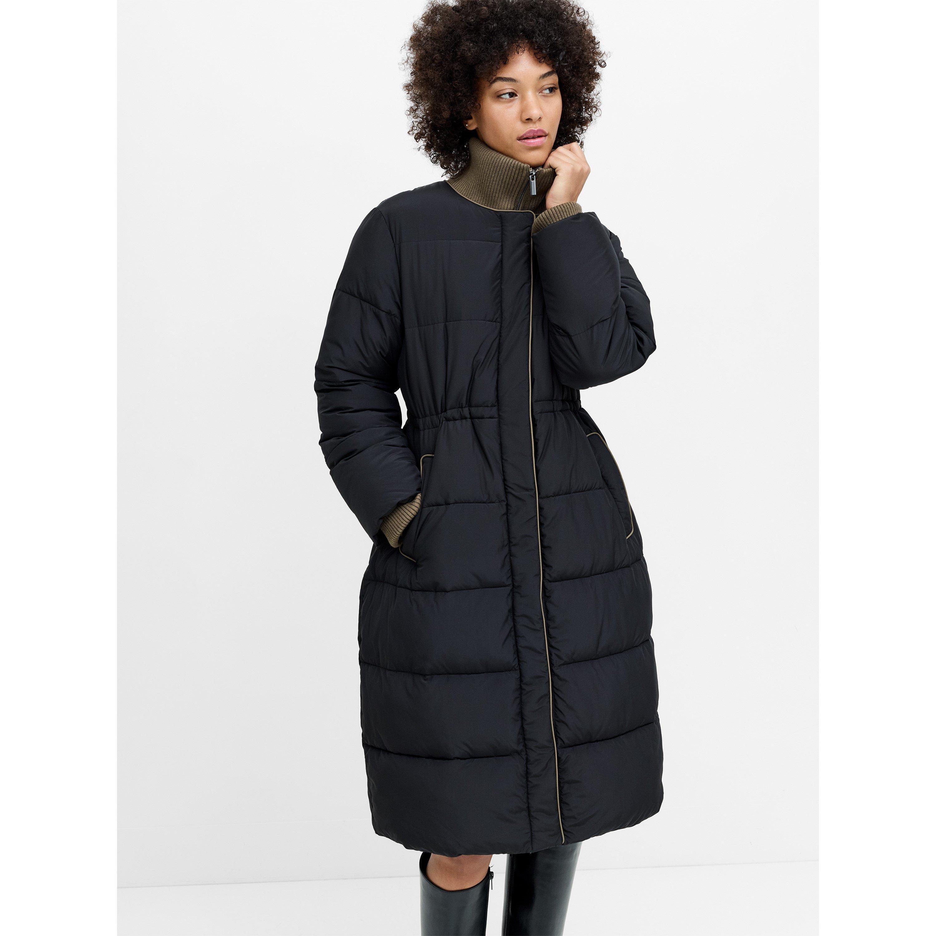 018-BLACK/KHAKI - French Connection - Women's Minnie Puff Full-Zip Funnel-Neck Long Puffer Jacket - 3
