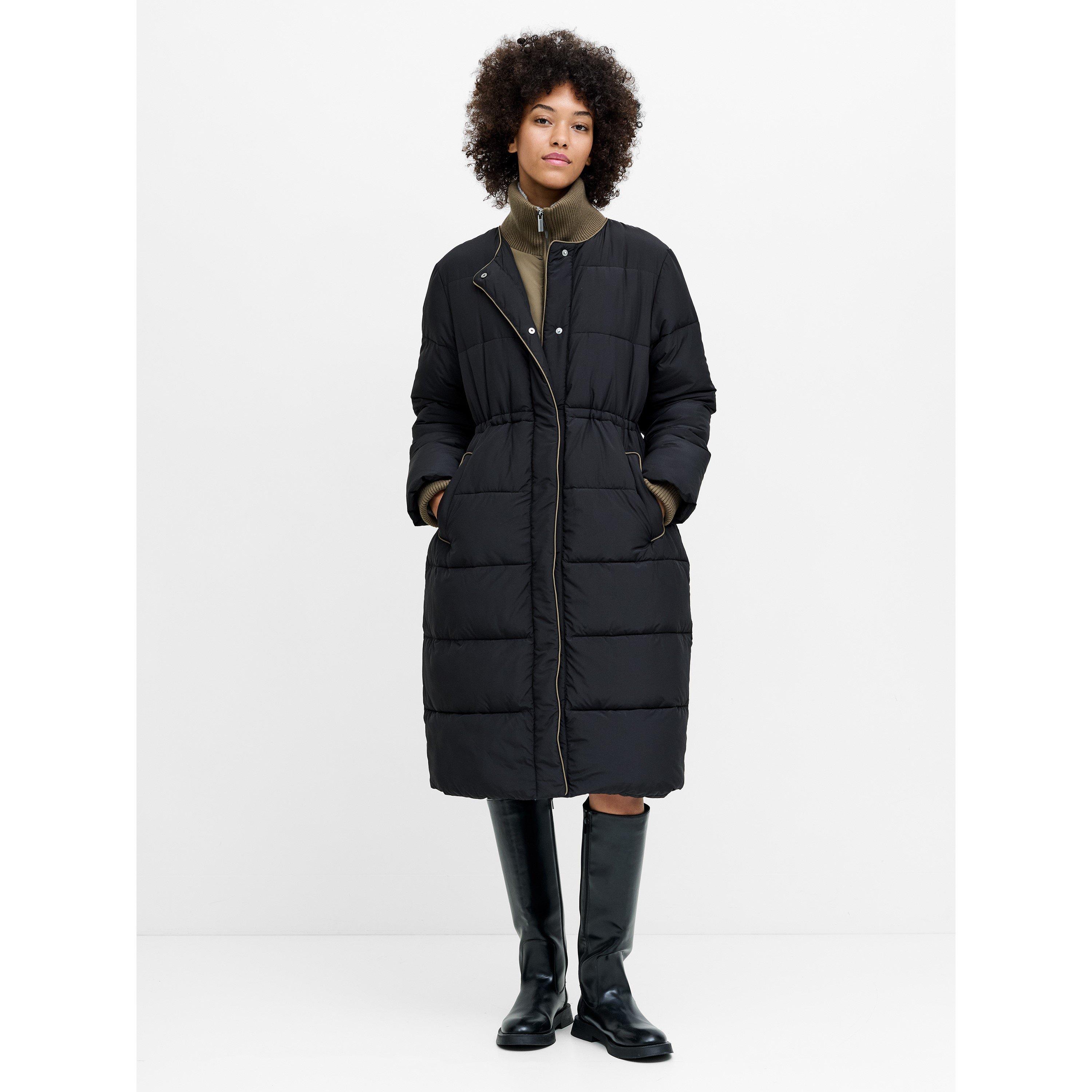 018-BLACK/KHAKI - French Connection - Women's Minnie Puff Full-Zip Funnel-Neck Long Puffer Jacket - 4
