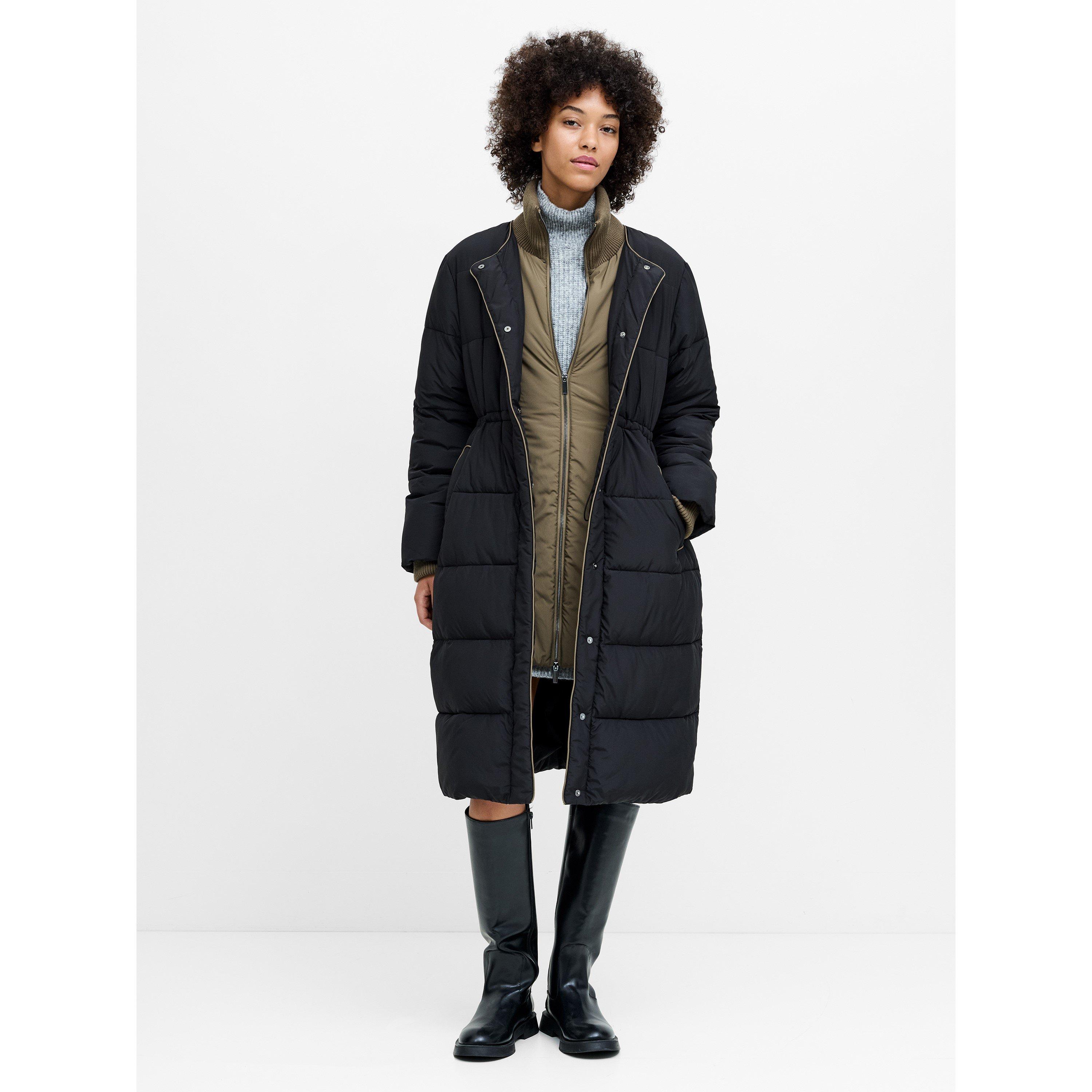 018-BLACK/KHAKI - French Connection - Women's Minnie Puff Full-Zip Funnel-Neck Long Puffer Jacket - 5