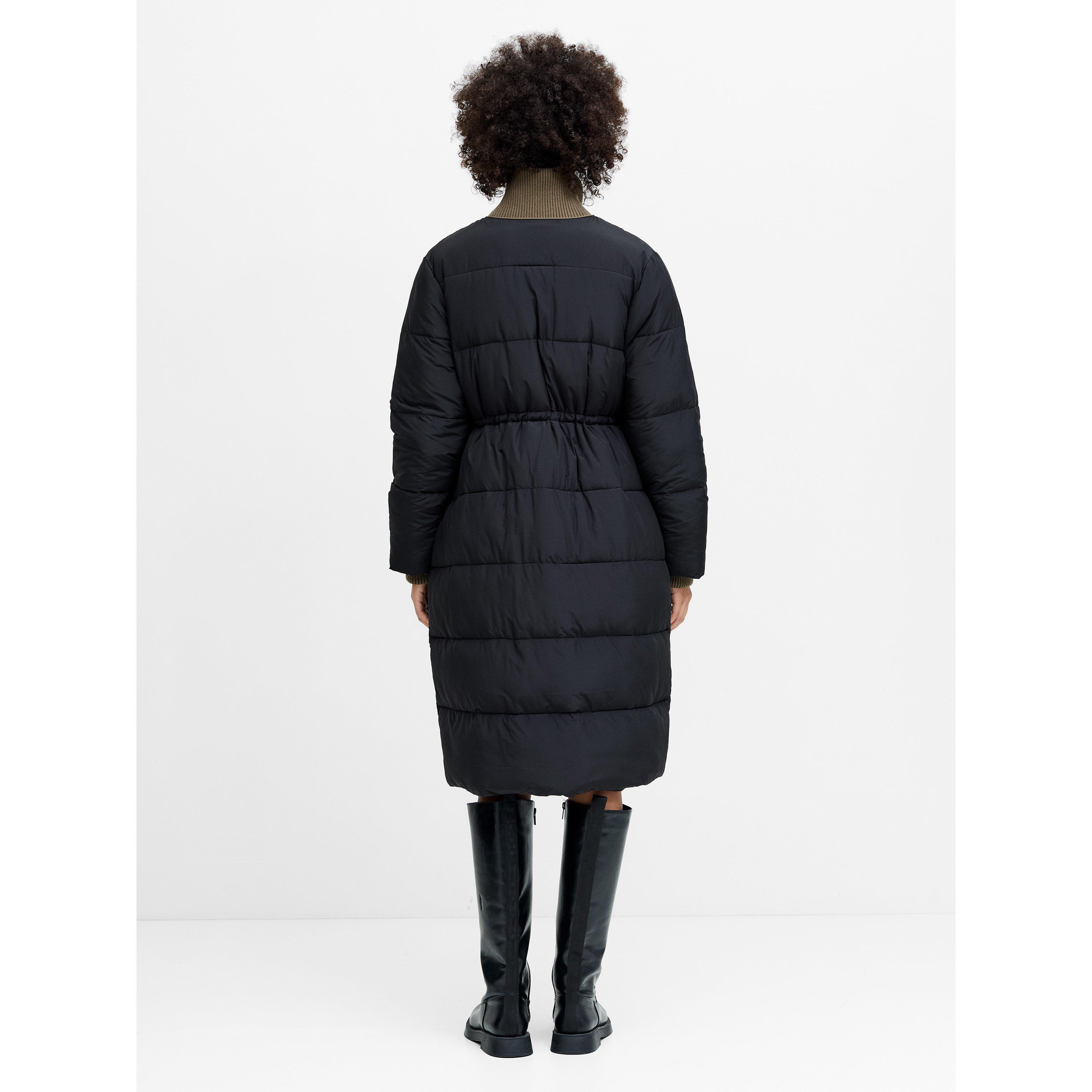 018-BLACK/KHAKI - French Connection - Women's Minnie Puff Full-Zip Funnel-Neck Long Puffer Jacket - 6