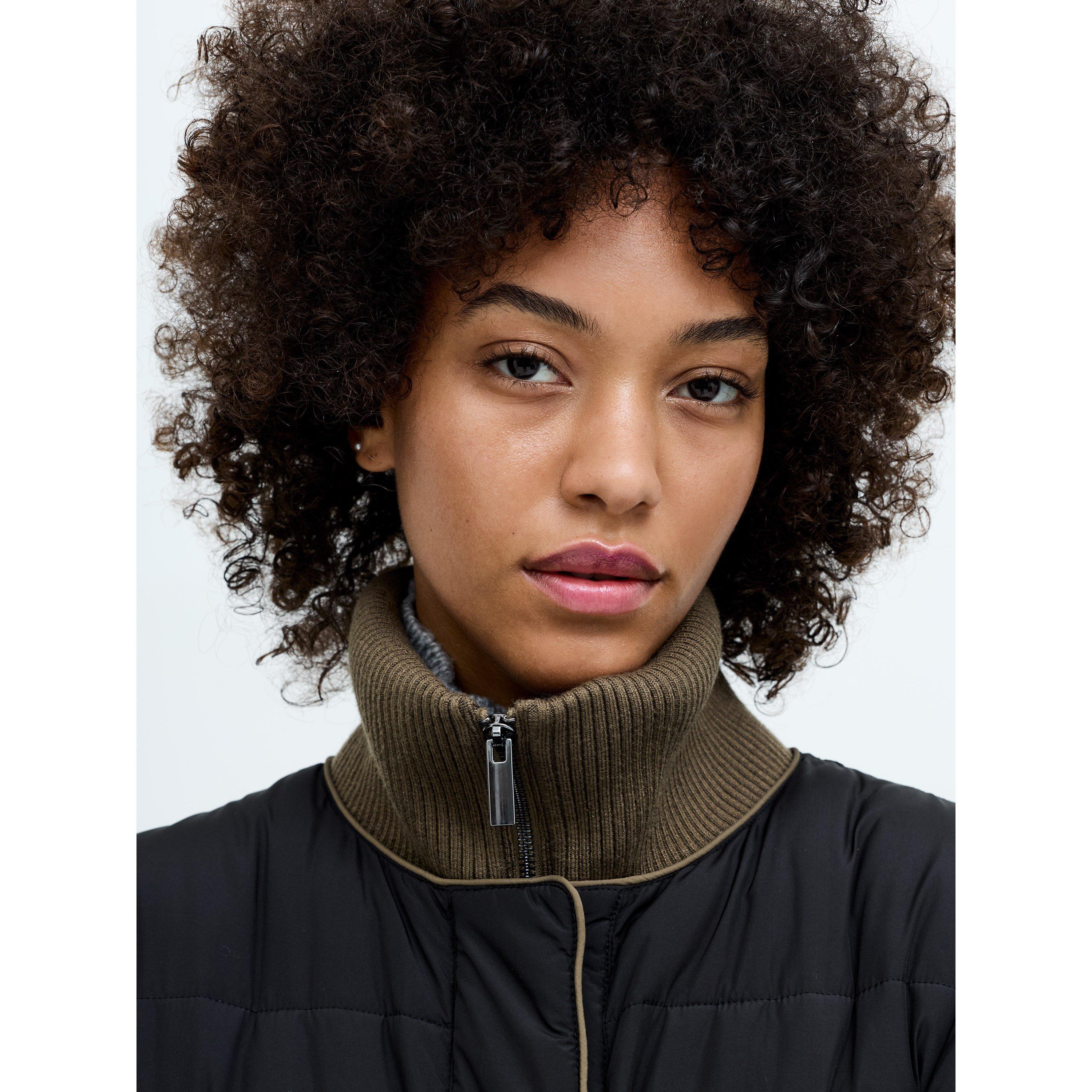 018-BLACK/KHAKI - French Connection - Women's Minnie Puff Full-Zip Funnel-Neck Long Puffer Jacket - 7