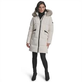 DKNY Women's Medium Fur Hood Puffer Jacket