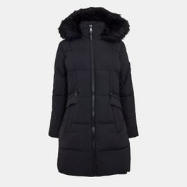 DKNY Women's Medium Fur Hood Puffer Jacket