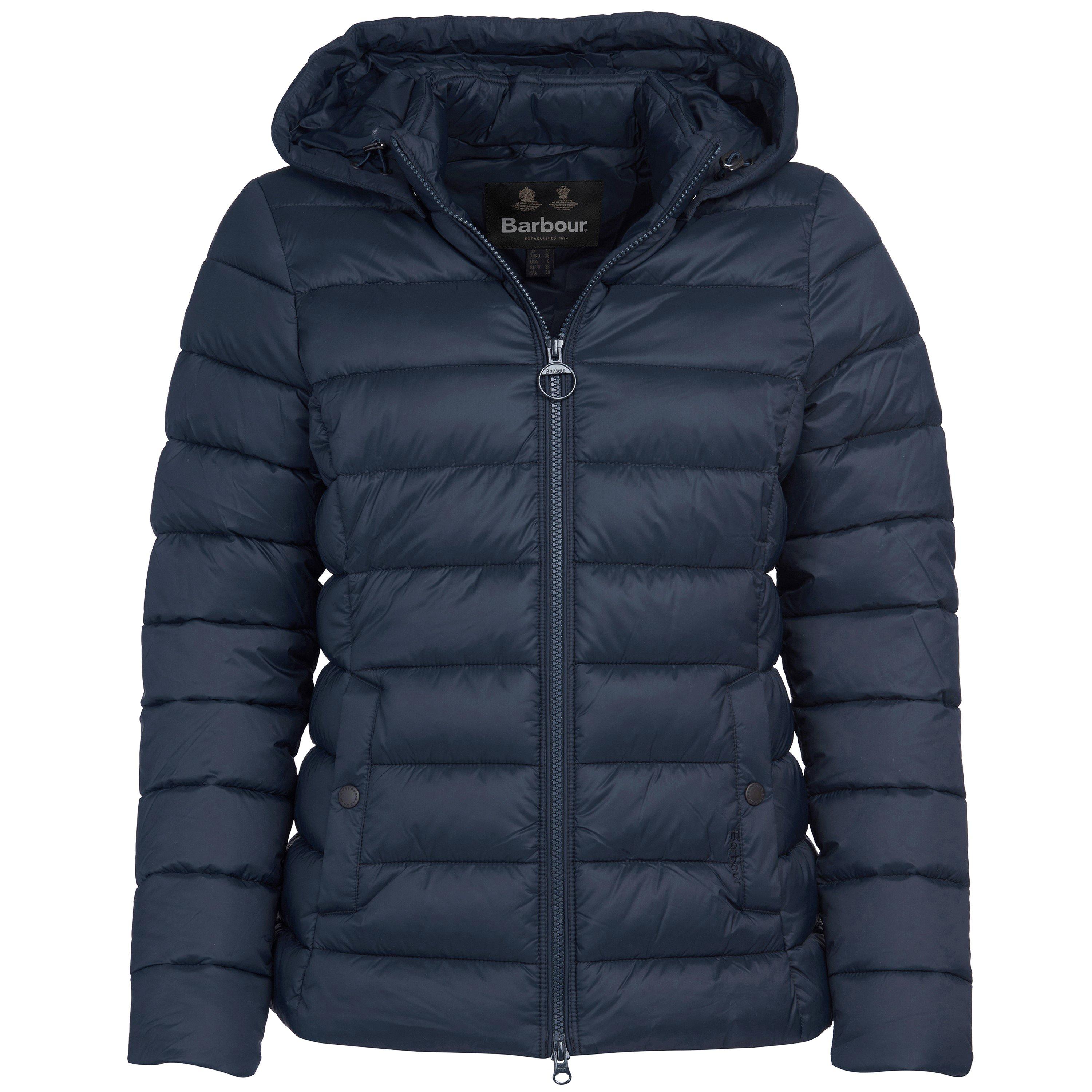 Dark Navy - Barbour - Women's Shaw Quilted Detachable Hood Long Sleeve Short Puffer Jacket - 5