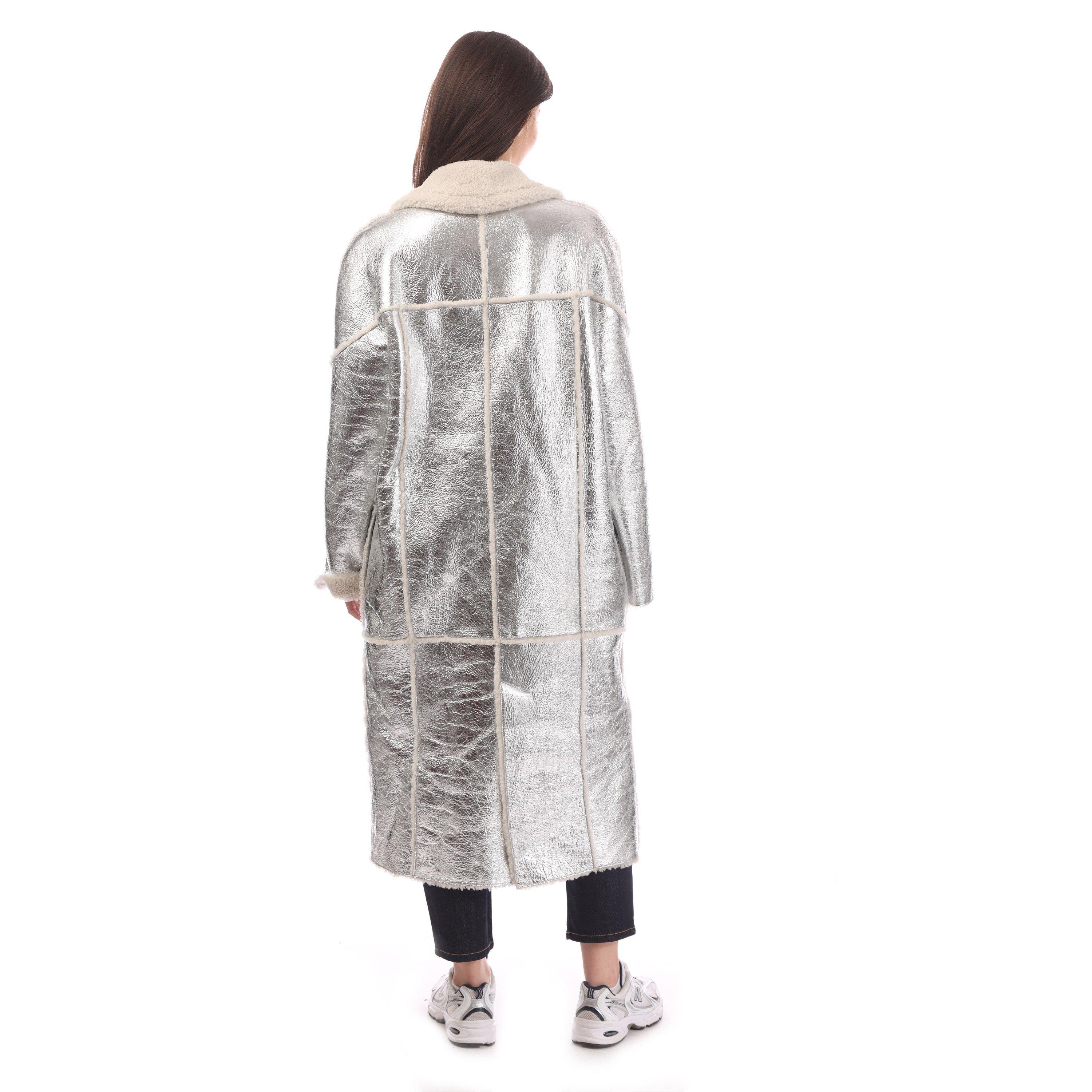 Silver - Boss - Women's Longline Metallic-Effect Coated Lambskin Coat - 3