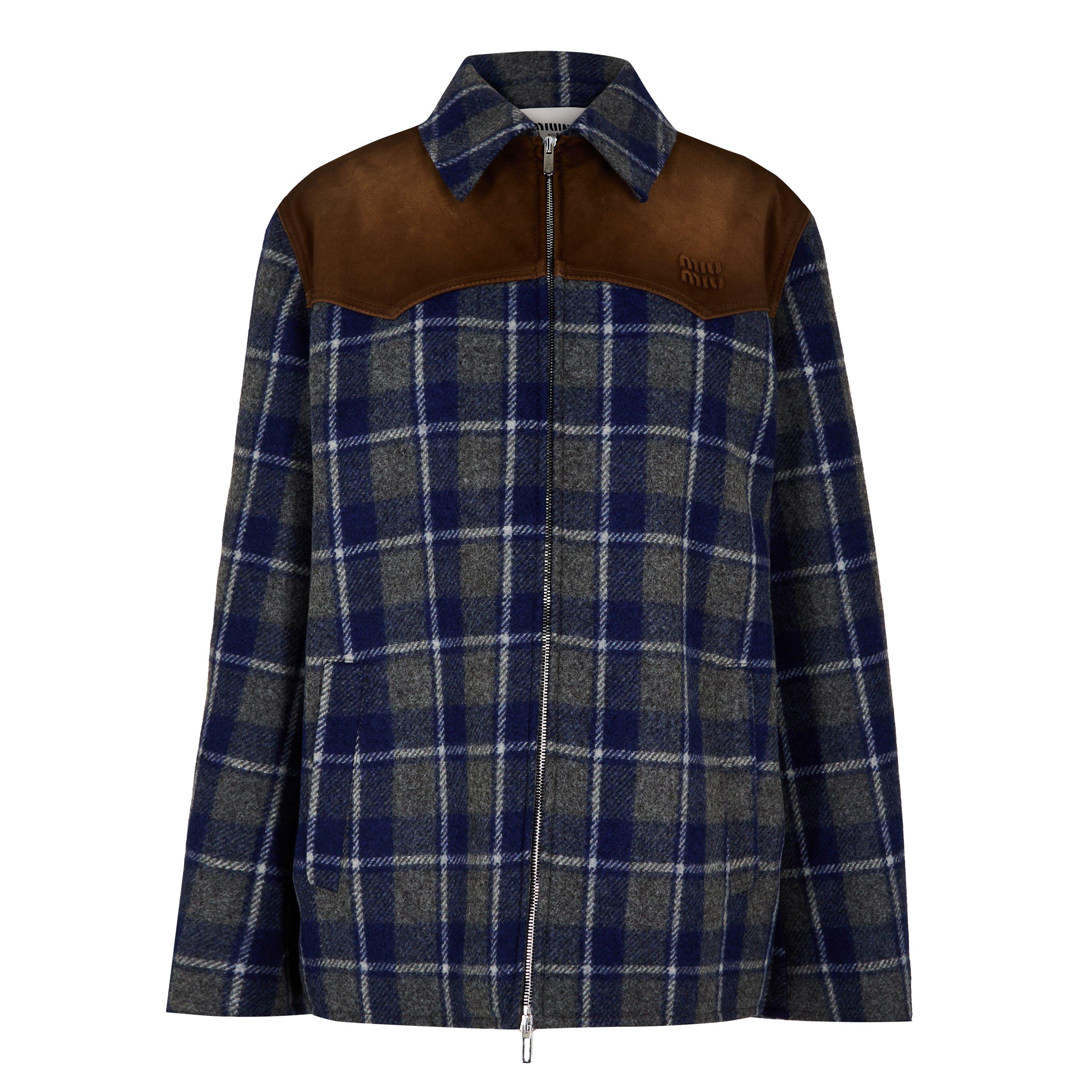 Ardesia Bluette - Miu Miu - Women's Suede Check Overshirt - 1