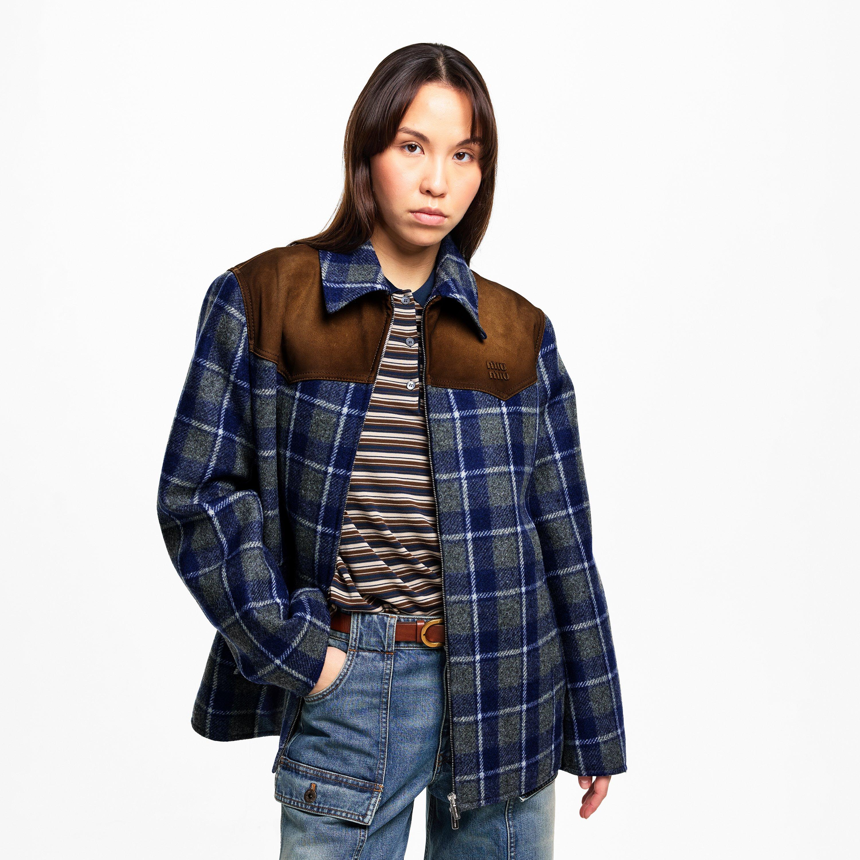 Ardesia Bluette - Miu Miu - Women's Suede Check Overshirt - 3