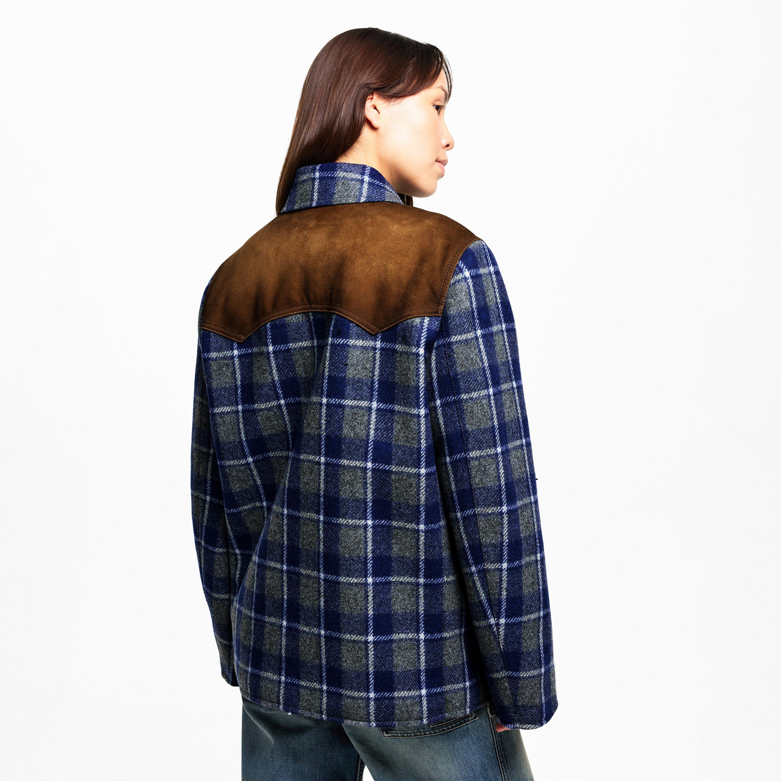 Ardesia Bluette - Miu Miu - Women's Suede Check Overshirt - 4