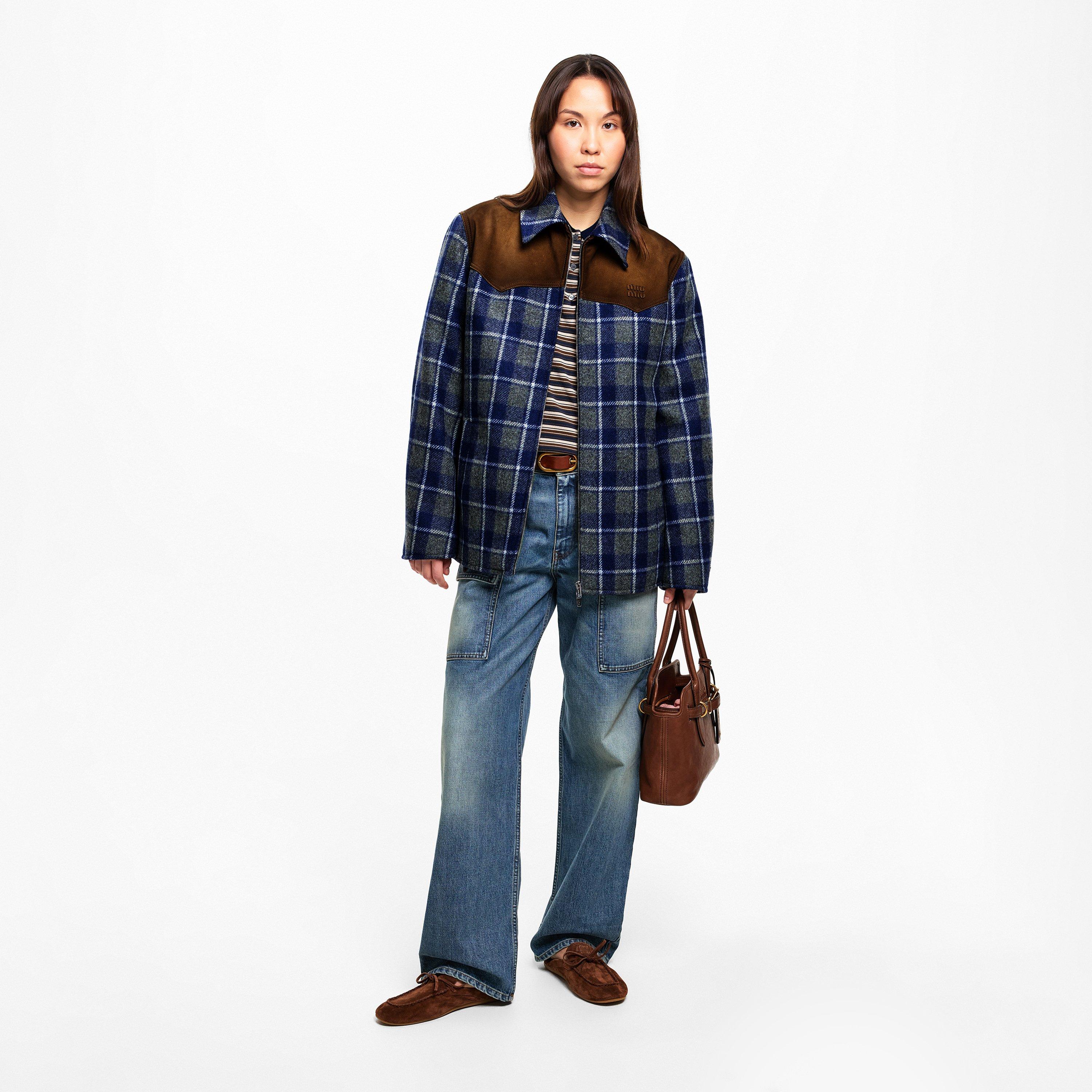 Ardesia Bluette - Miu Miu - Women's Suede Check Overshirt - 5