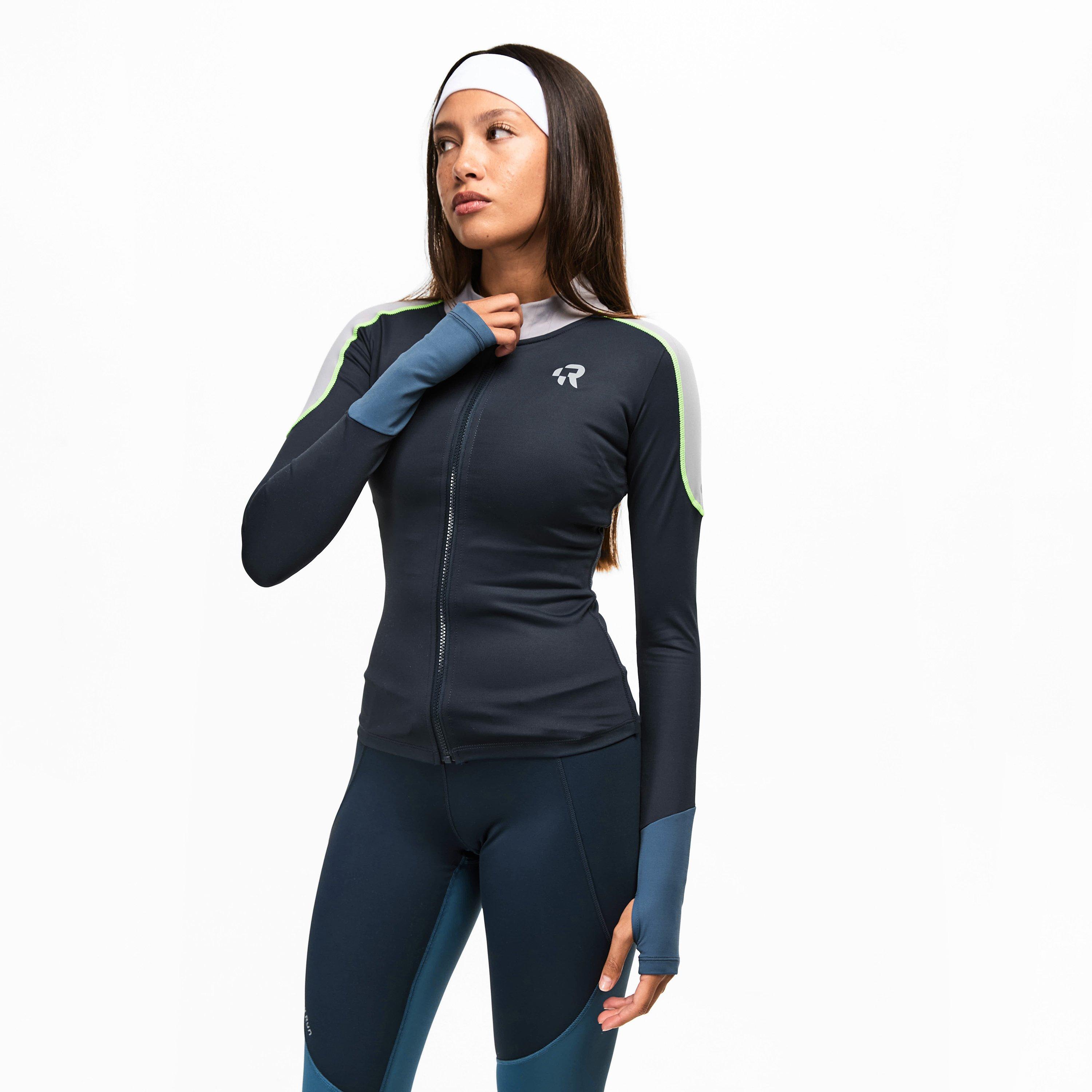 Charcoal - Red Run - Womens Full Zip Technical Top - 3