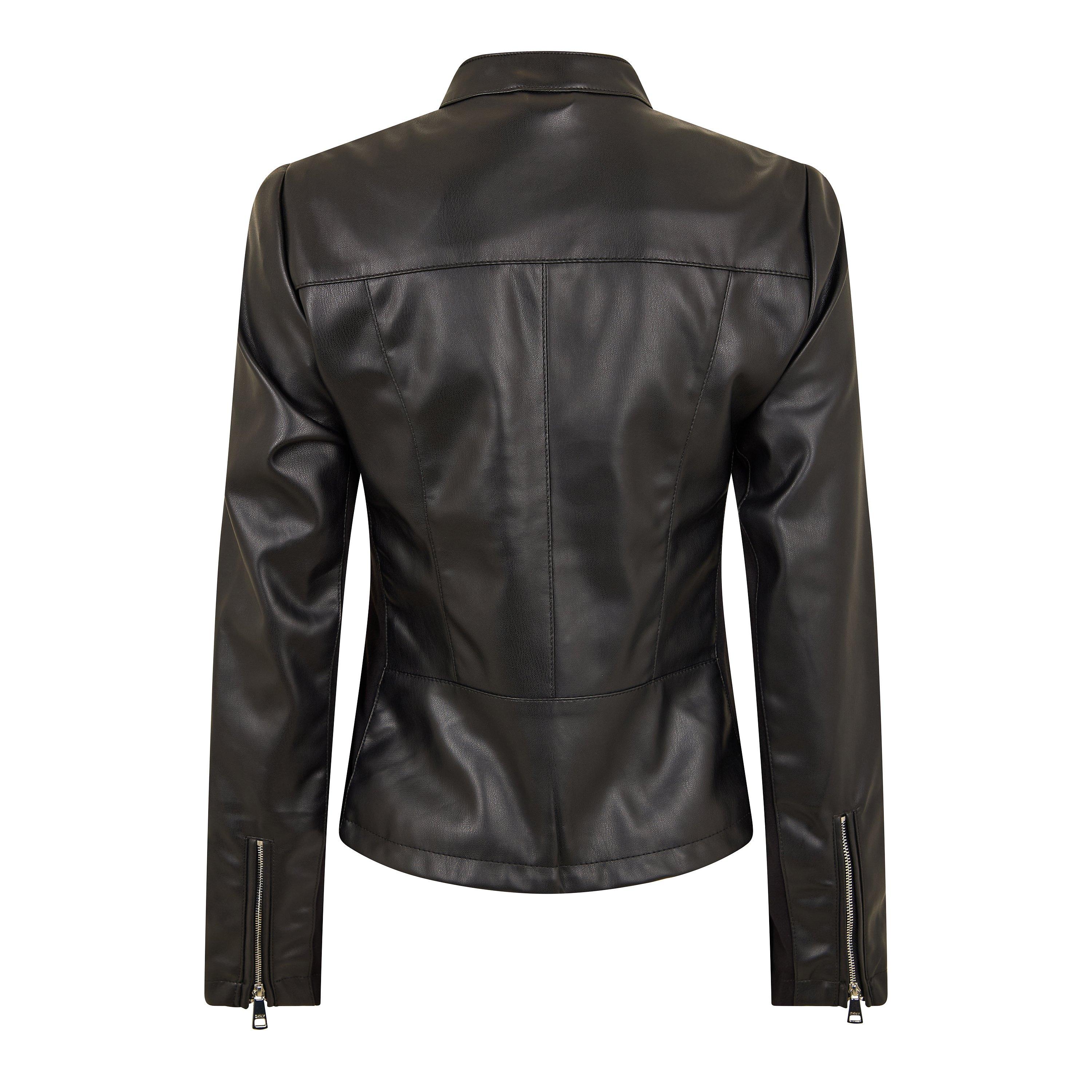 Black - DKNY - Women's Faux Leather Jacket - 2