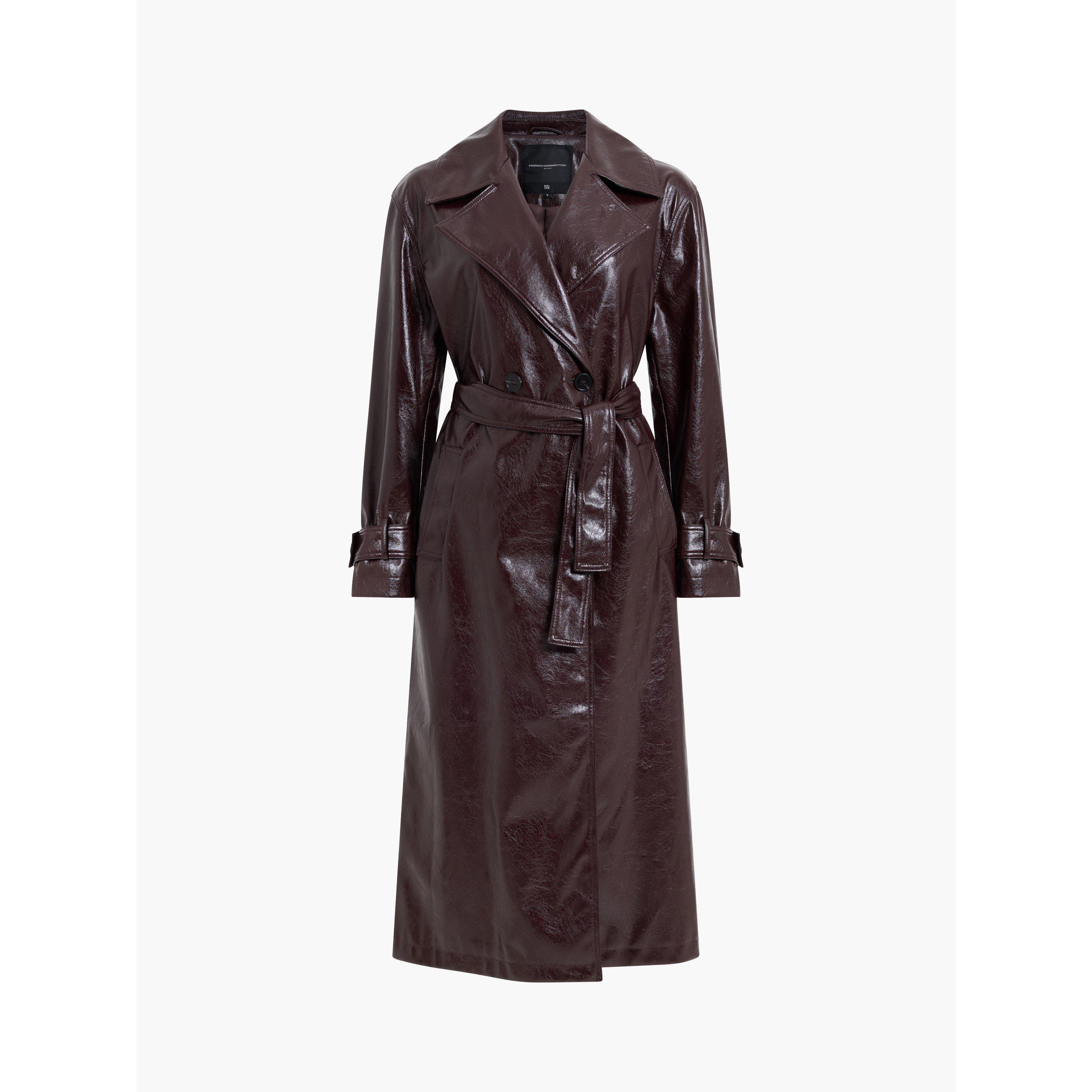 804-DARK CHERRY - French Connection - Women's Athene Faux Leather Trench Coat - 1