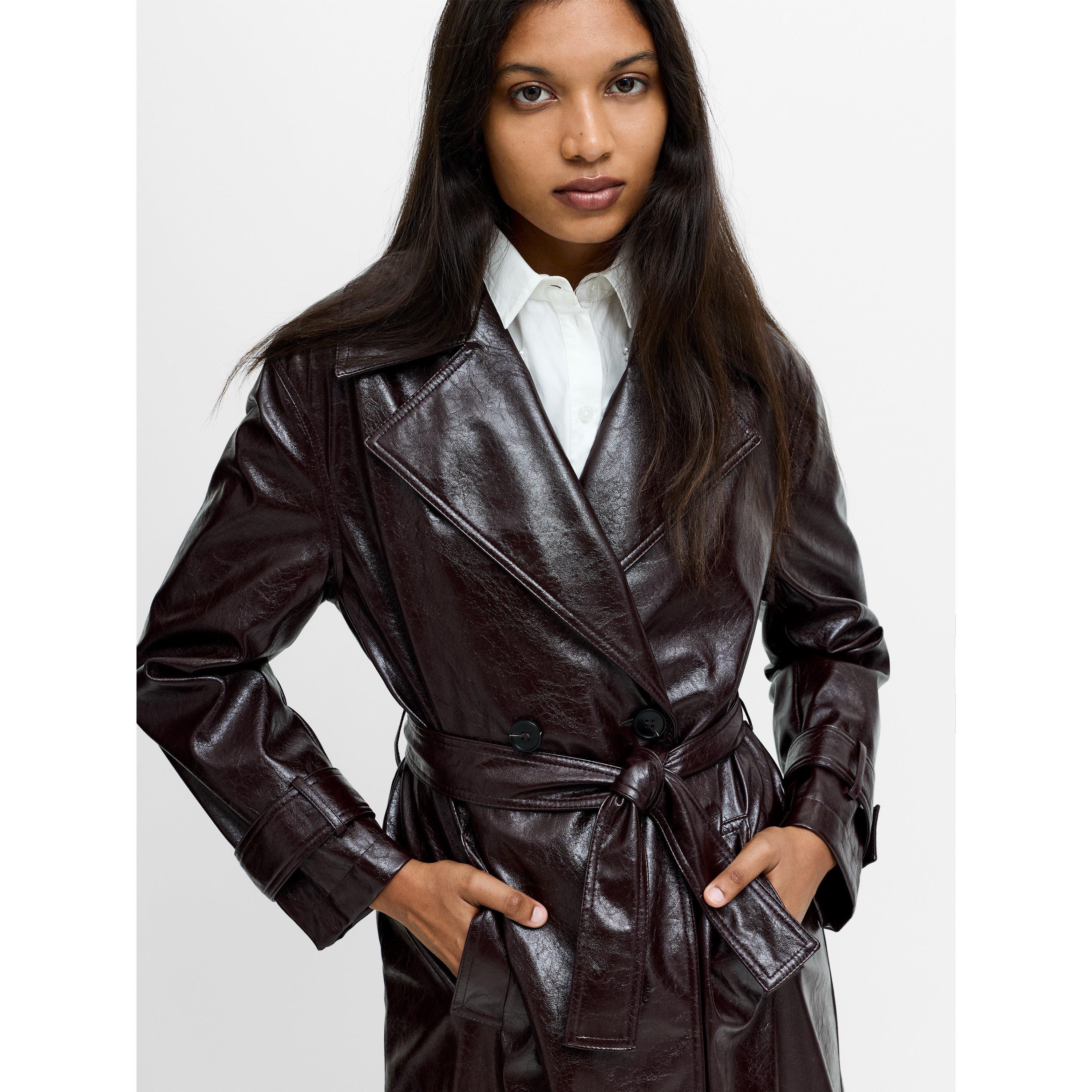 804-DARK CHERRY - French Connection - Women's Athene Faux Leather Trench Coat - 7