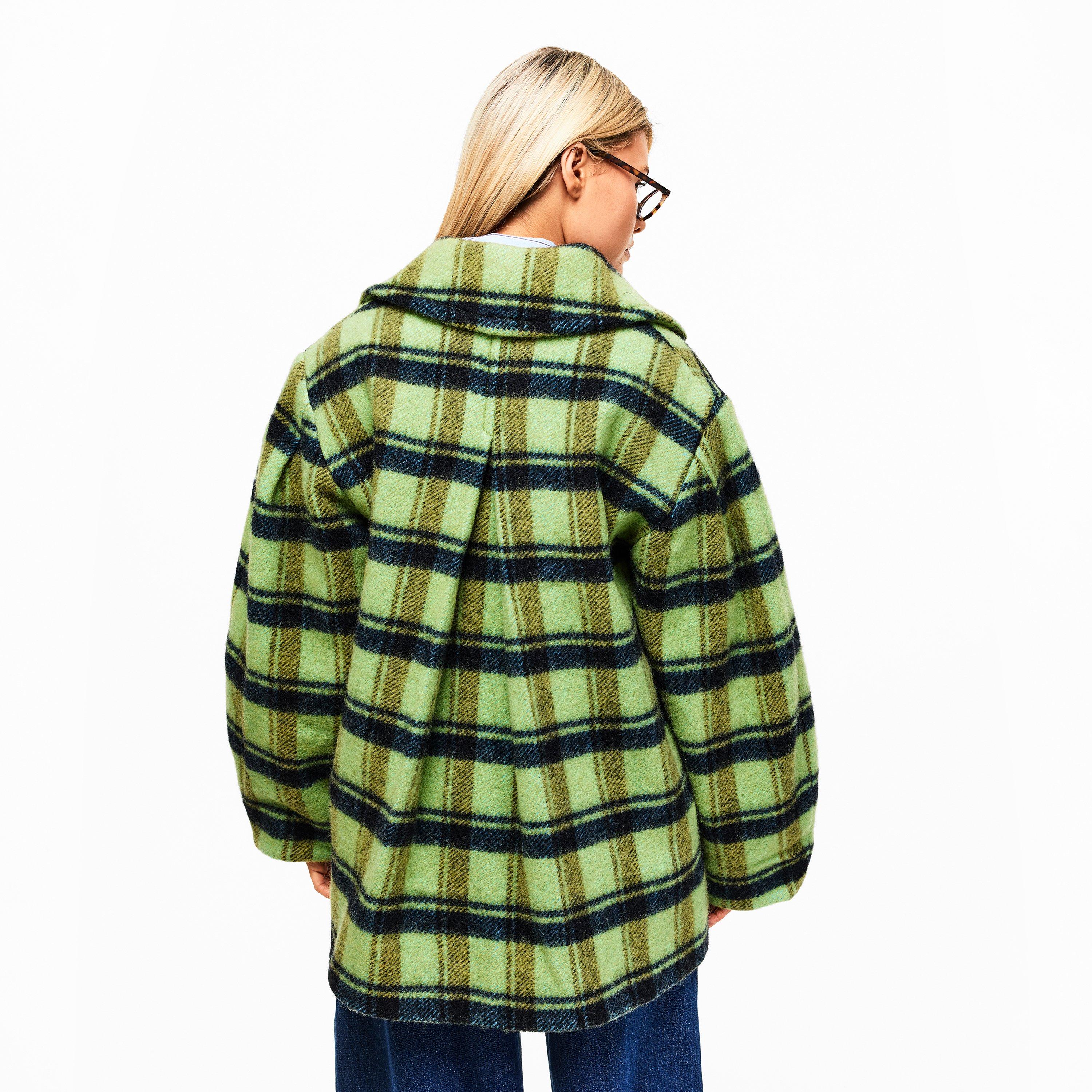 Lime Sherbet - Ganni - Women's Brushed Wool Check Teddy Coat - 4