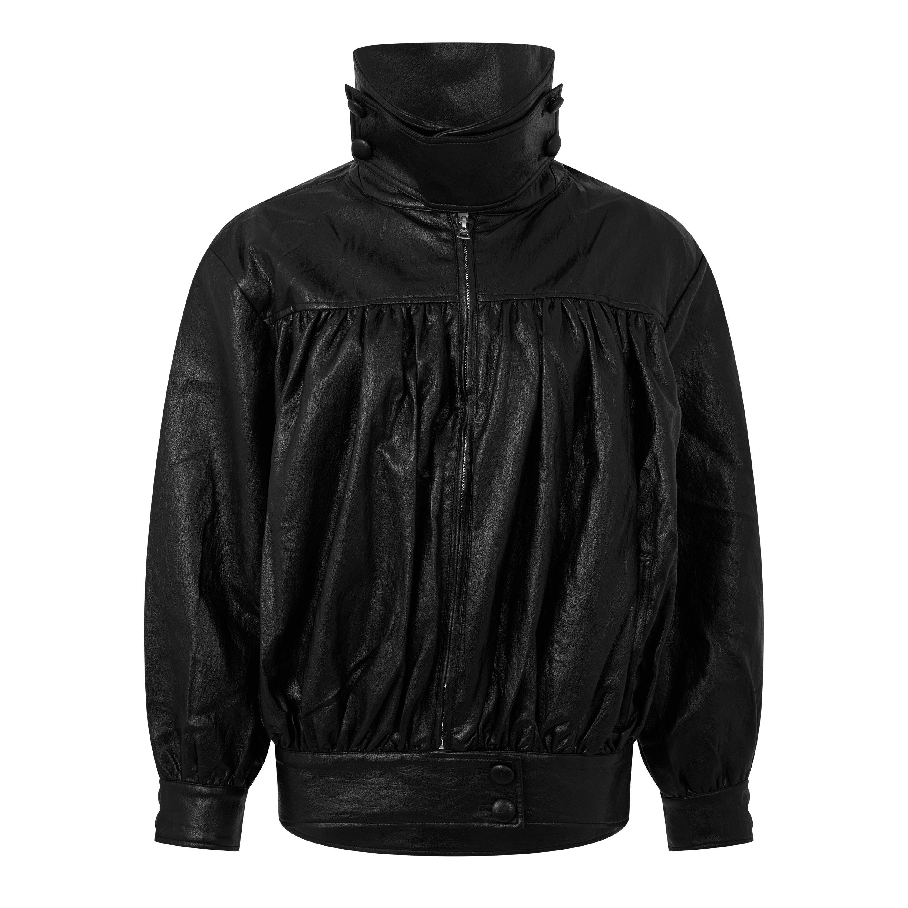The Couture Club Women's Couture Funnel Neck Oversized Fit Faux Leather Jacket - Black - 12 (M)
