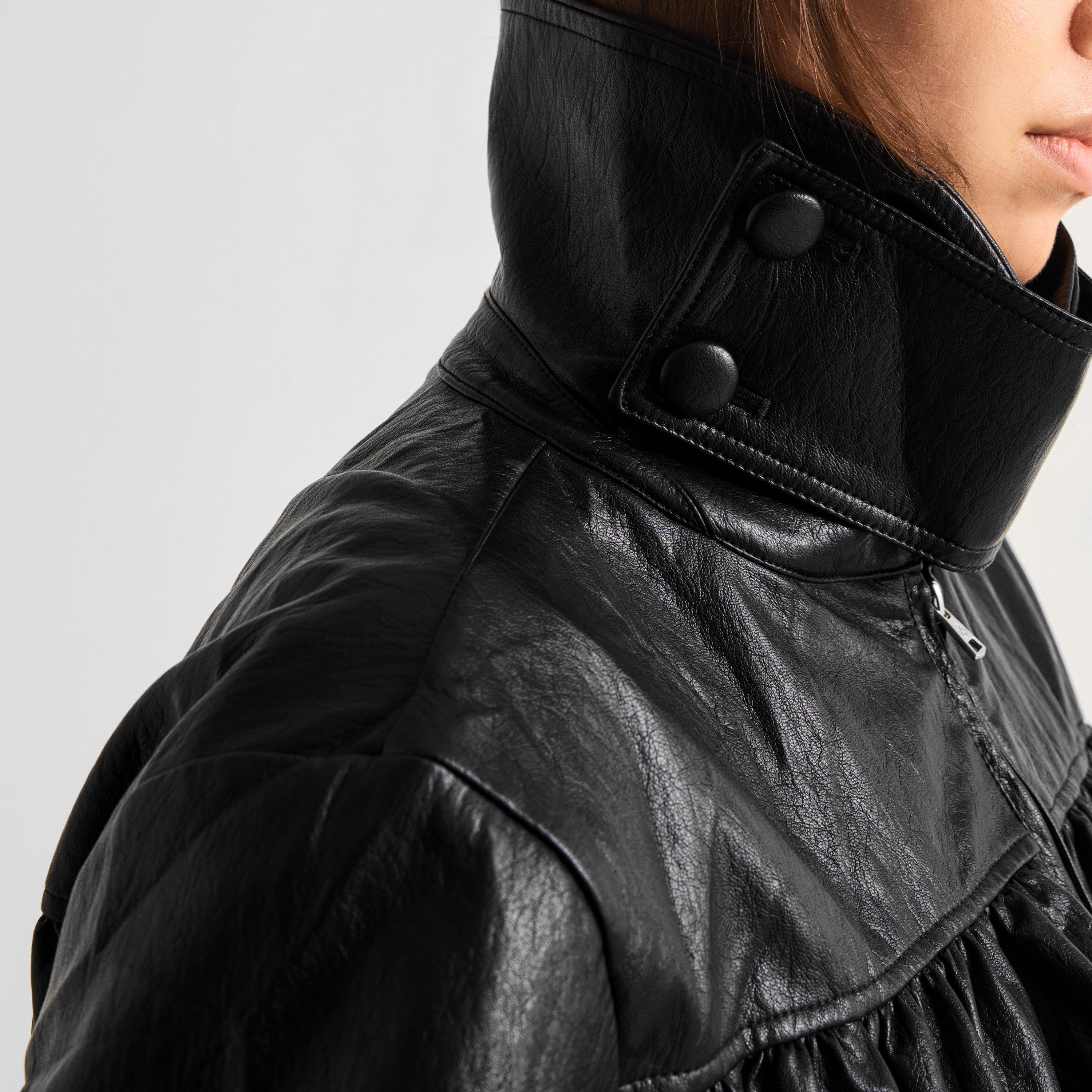 Black - The Couture Club - Women's Couture Funnel Neck Oversized Fit Faux Leather Jacket - 5