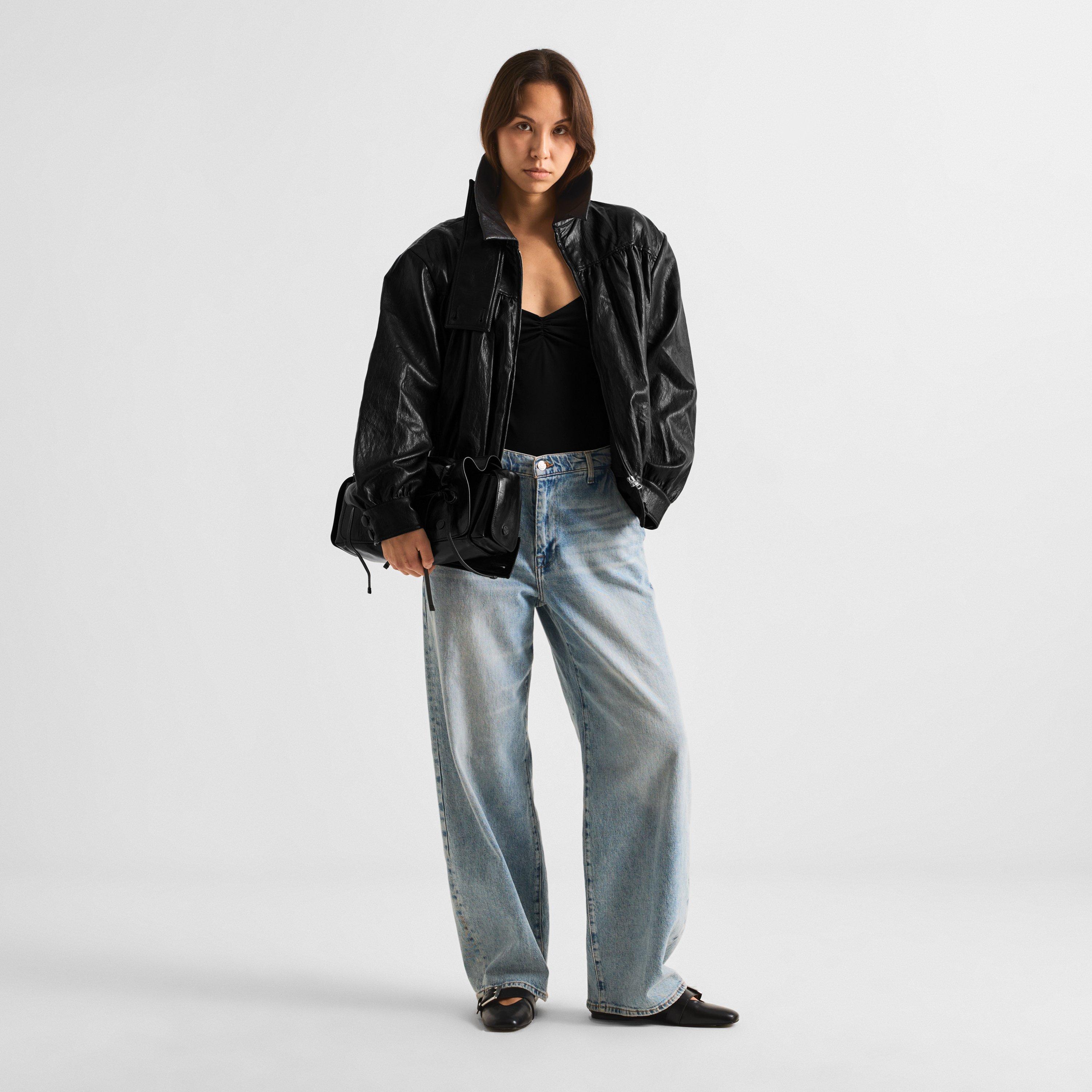 Black - The Couture Club - Women's Couture Funnel Neck Oversized Fit Faux Leather Jacket - 6