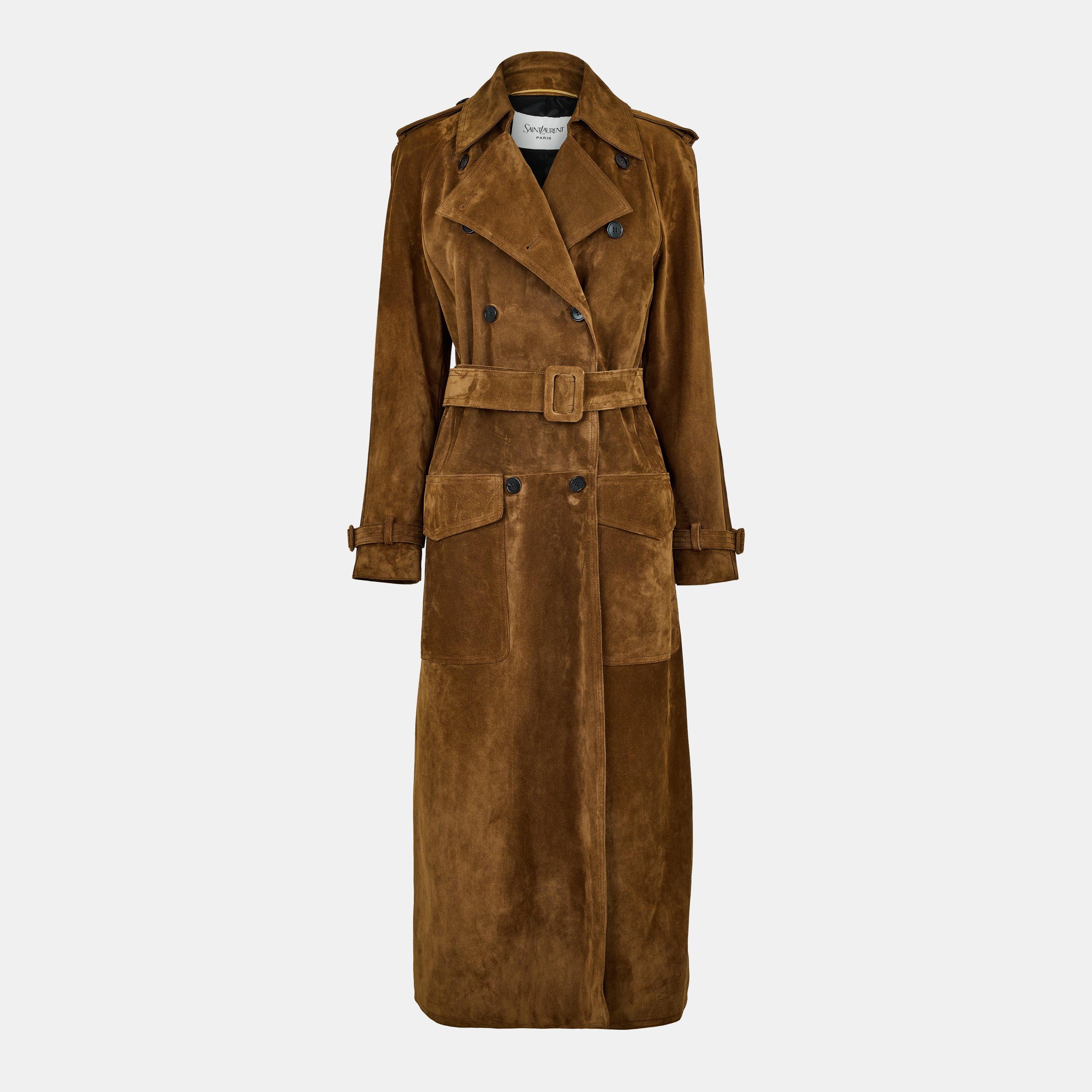 Saint Laurent Trench Coat in Suede - Noix - Size 10 (38)
