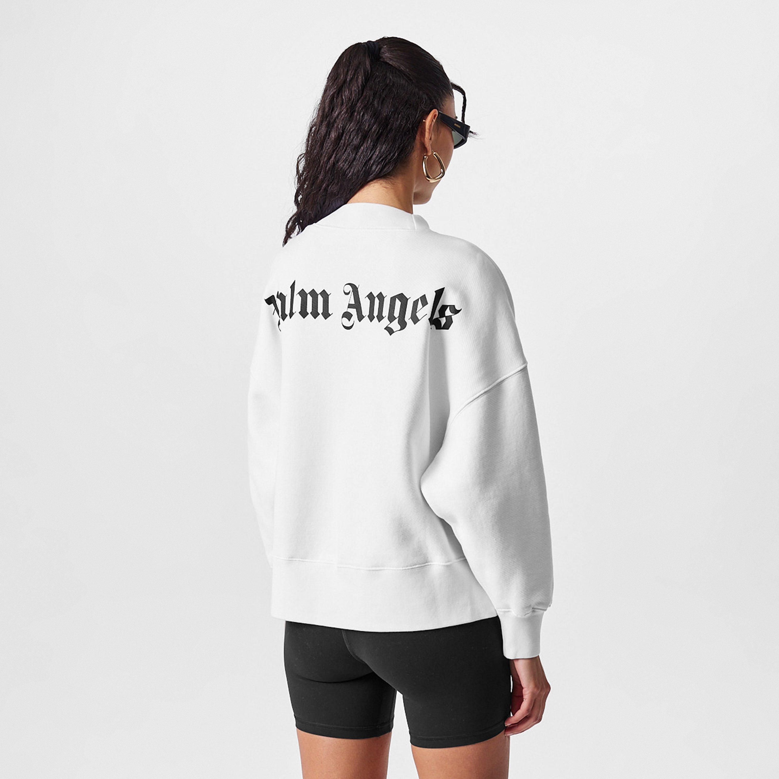 Hvid/Sort - Palm Angels - Classic Curved Logo Crew-Neck Sweater Ladies - 4