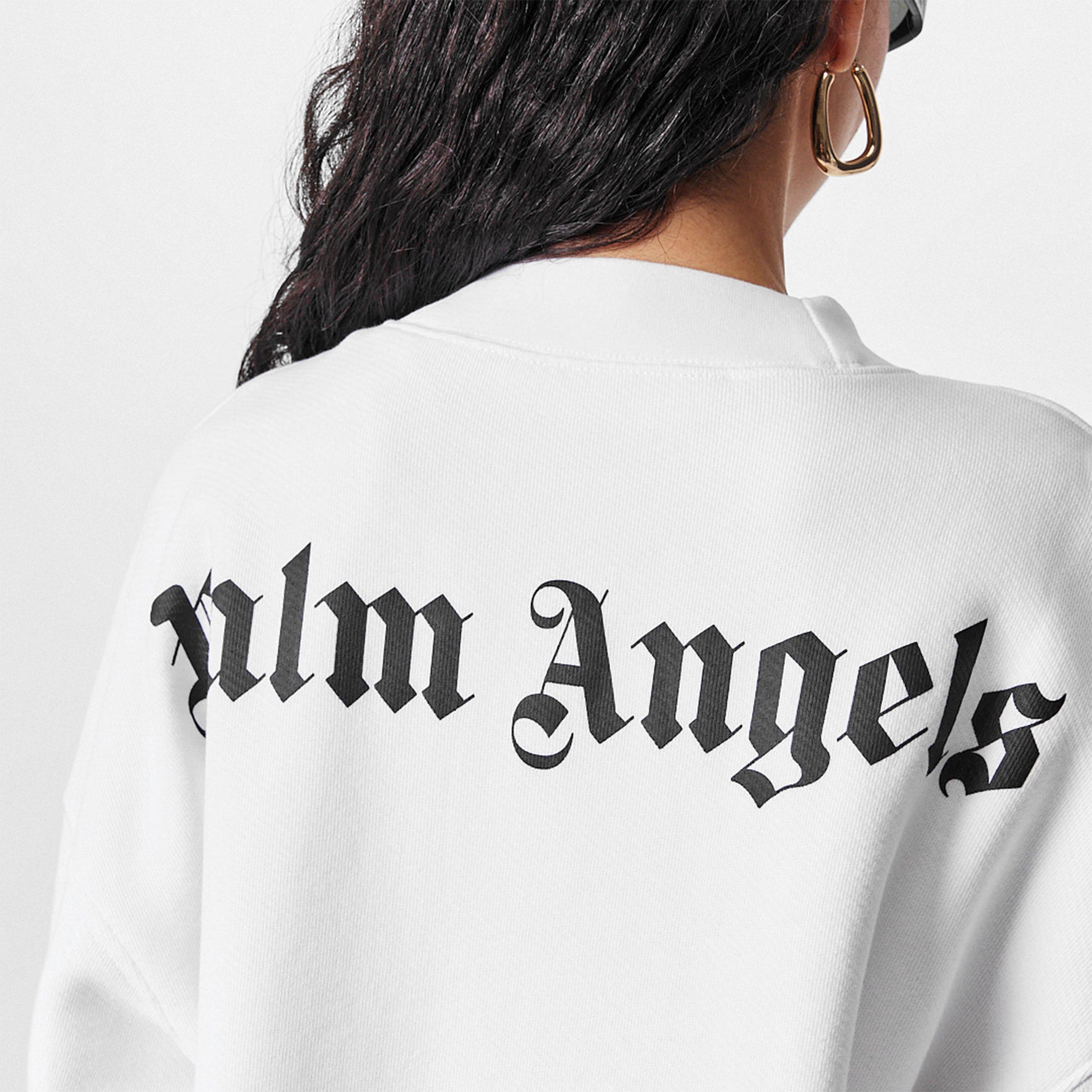 Hvid/Sort - Palm Angels - Classic Curved Logo Crew-Neck Sweater Ladies - 5