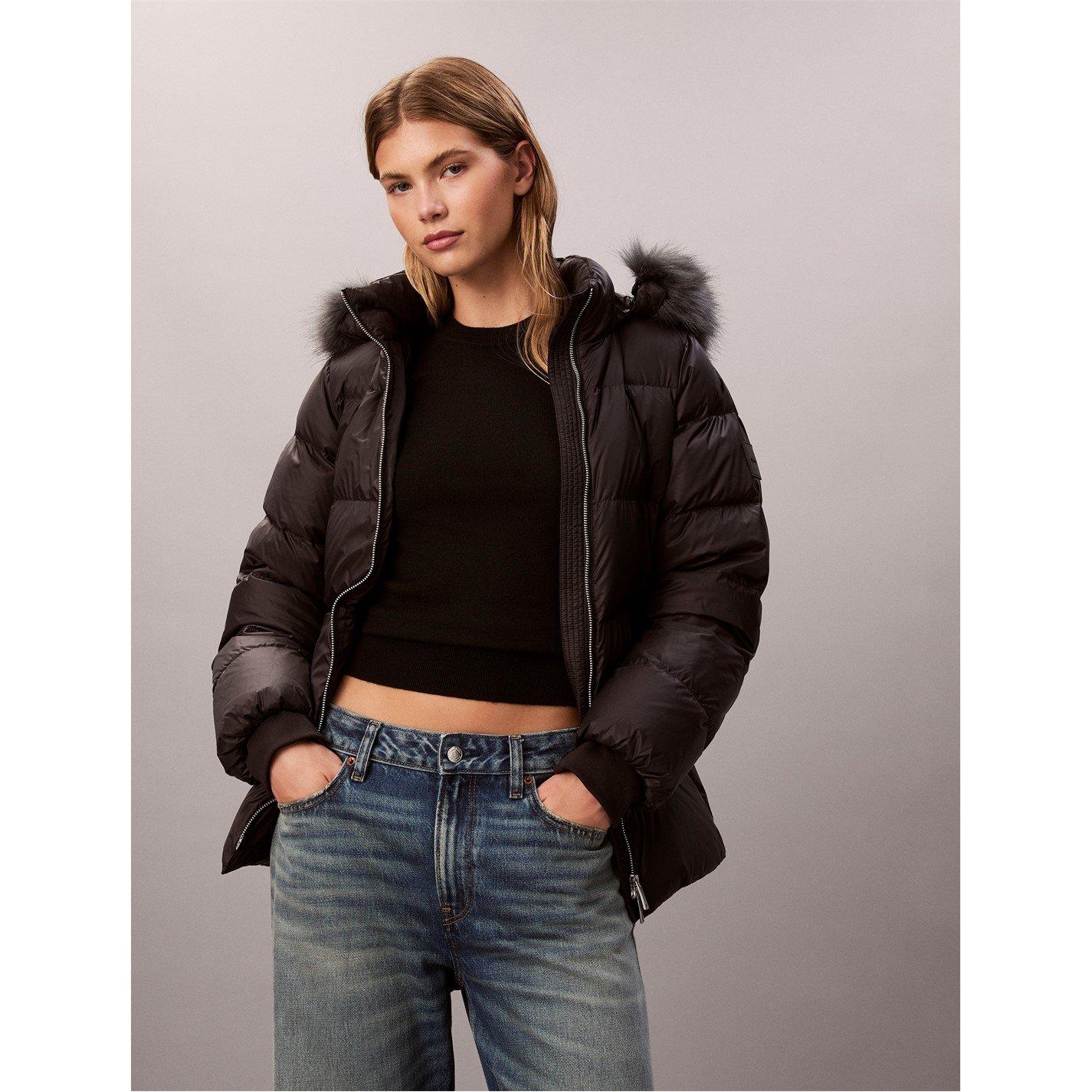 Black - Calvin Klein Jeans - Women's  Quilted Medium Puffer Jacket - 5