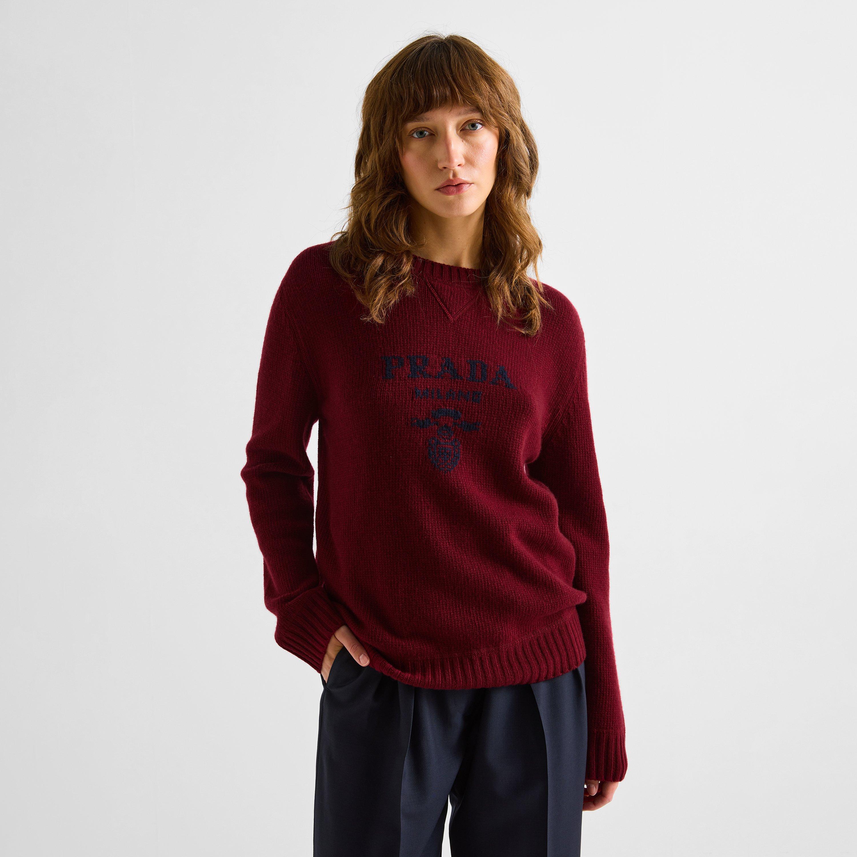 Amaranto - Prada - Women's Logo Cashmere Wool Long-Sleeve Crew Sweater - 3