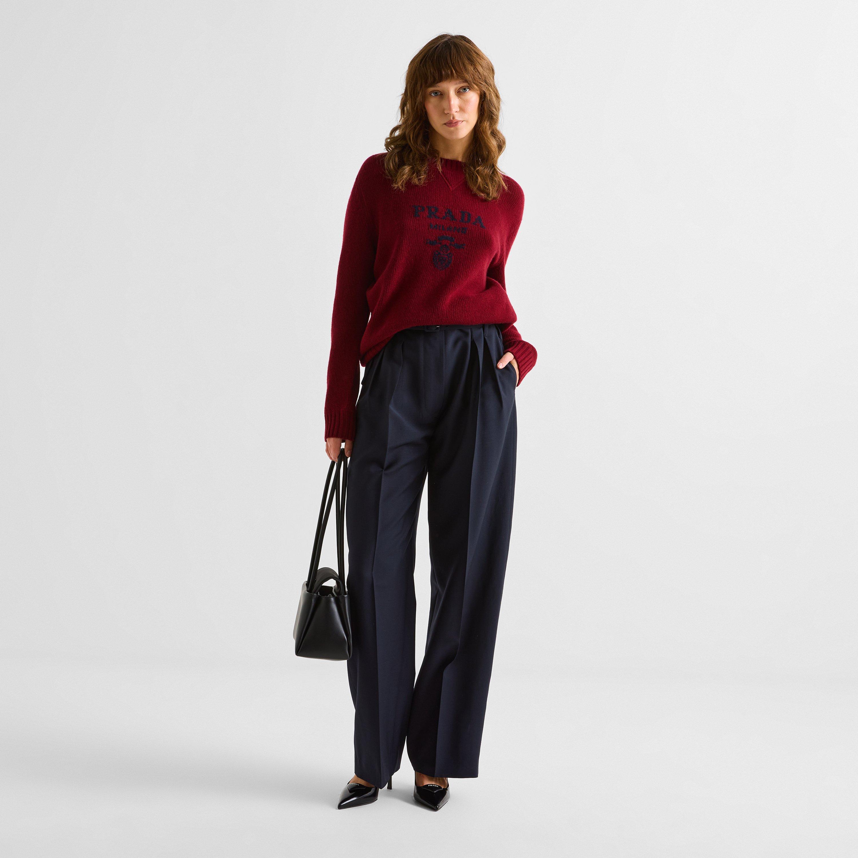 Amaranto - Prada - Women's Logo Cashmere Wool Long-Sleeve Crew Sweater - 6