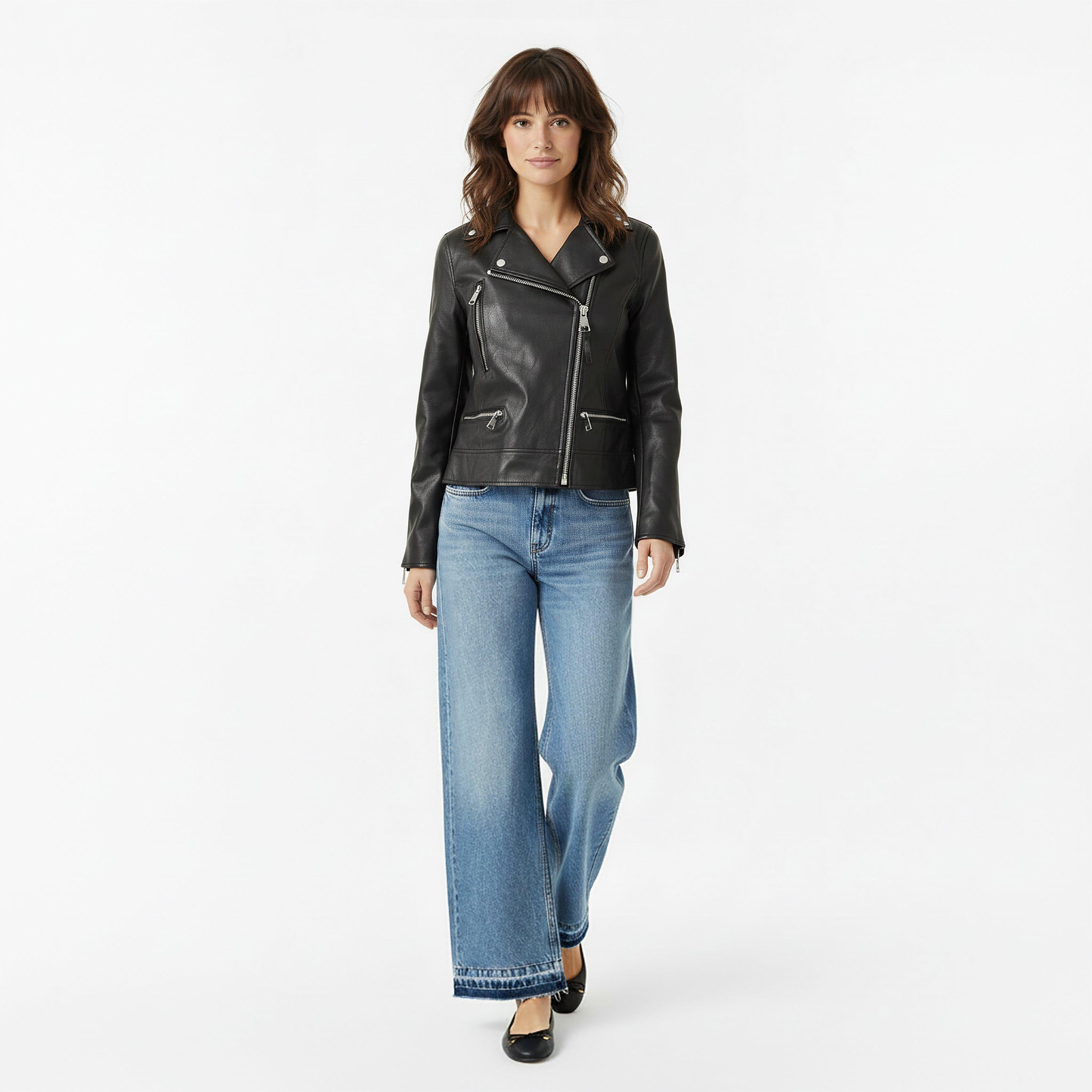 Black - DKNY - Women's Faux Leather Jacket - 5