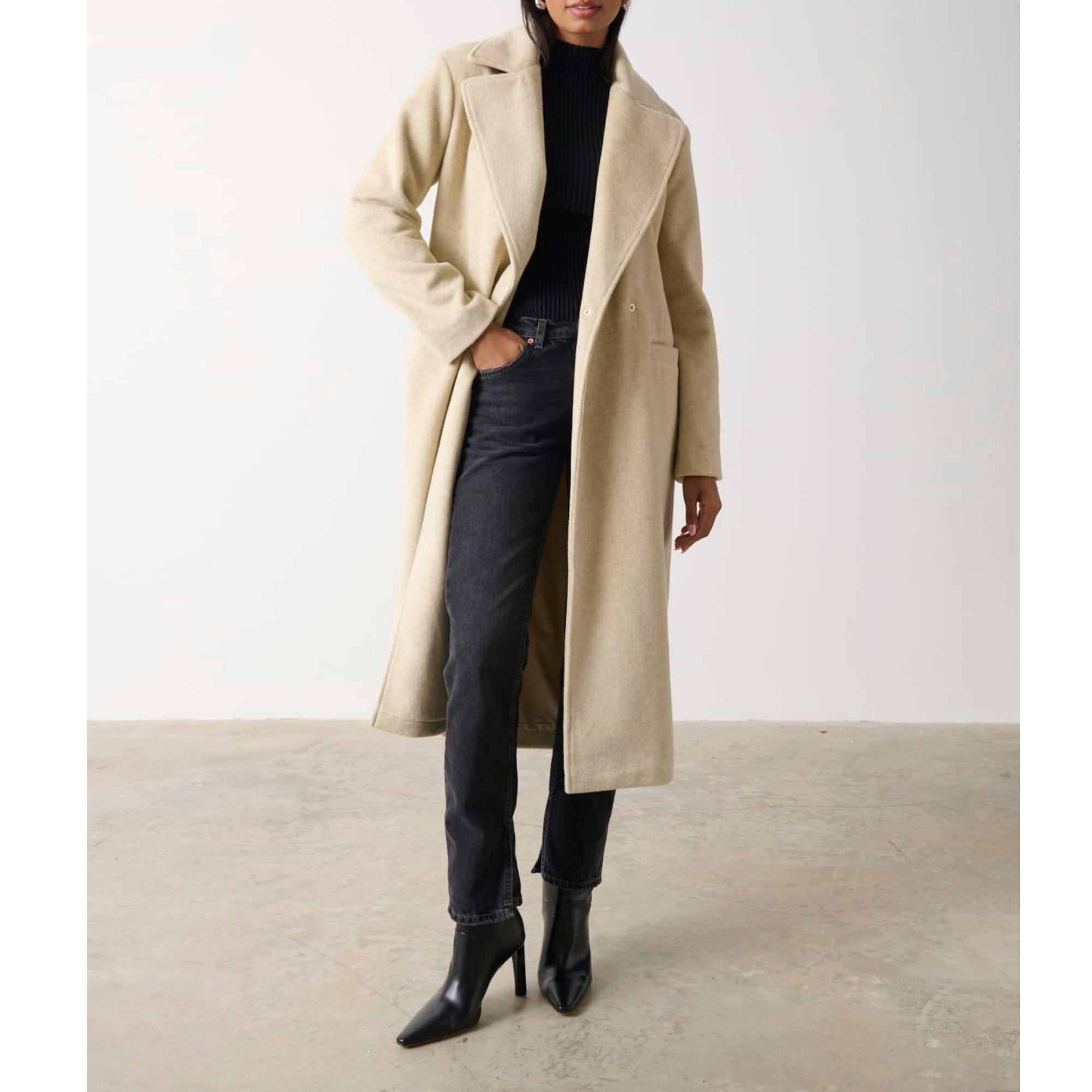 Oatmeal - Pretty Lavish - Women's Ezra Boxy Collared Long-Sleeve Oversized Fit Overcoat - 2