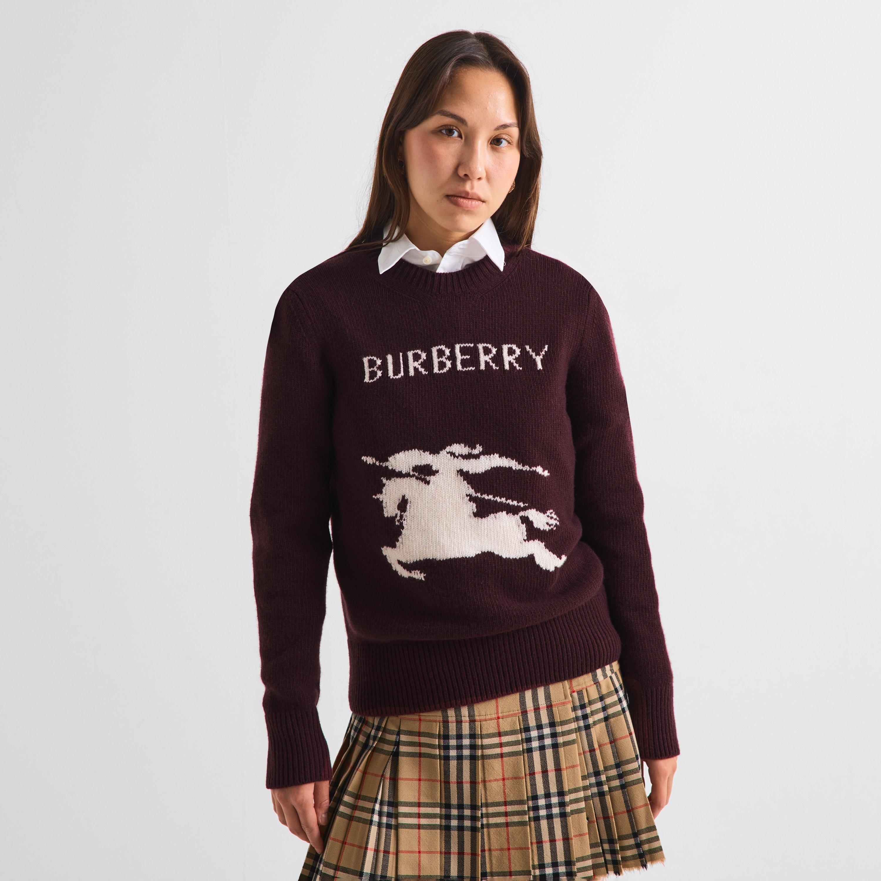 Plum Purple - Burberry - Women's Scarlett EKD Wool Cashmere Crew-Neck Sweatshirt - 3