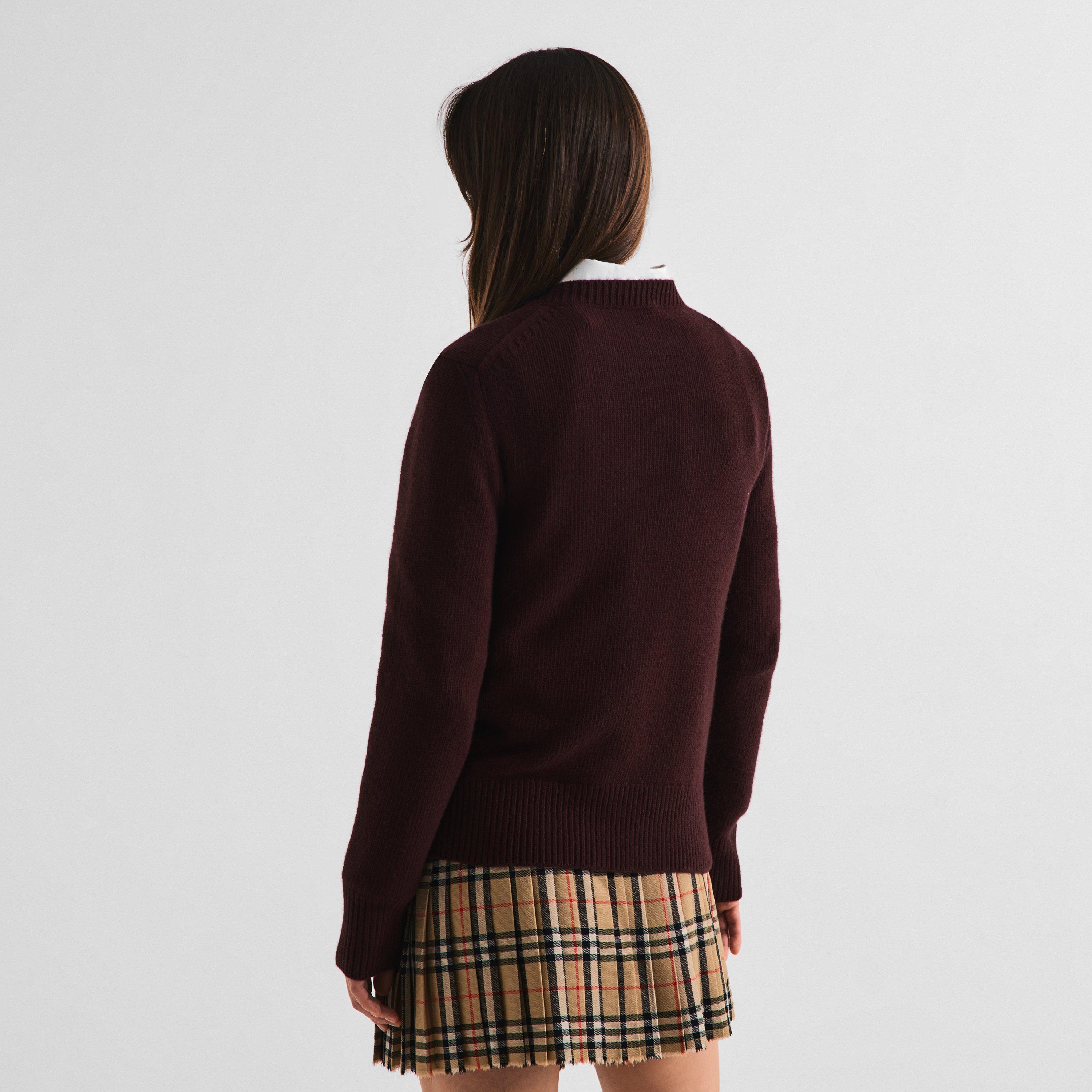 Plum Purple - Burberry - Women's Scarlett EKD Wool Cashmere Crew-Neck Sweatshirt - 4